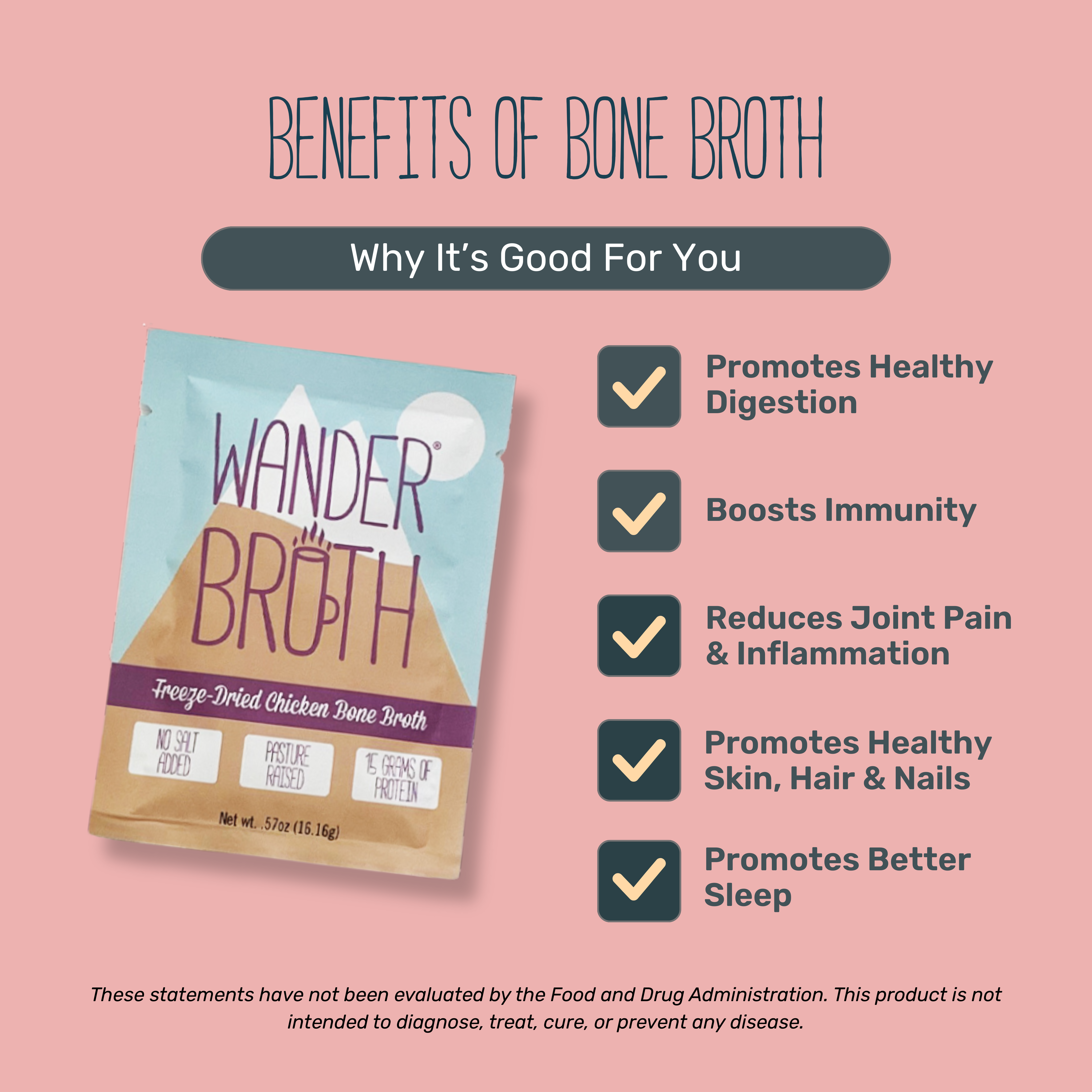 Wander Broth No Salt Added Organic Pasture-Raised Chicken Bone Broth - 2 Pack