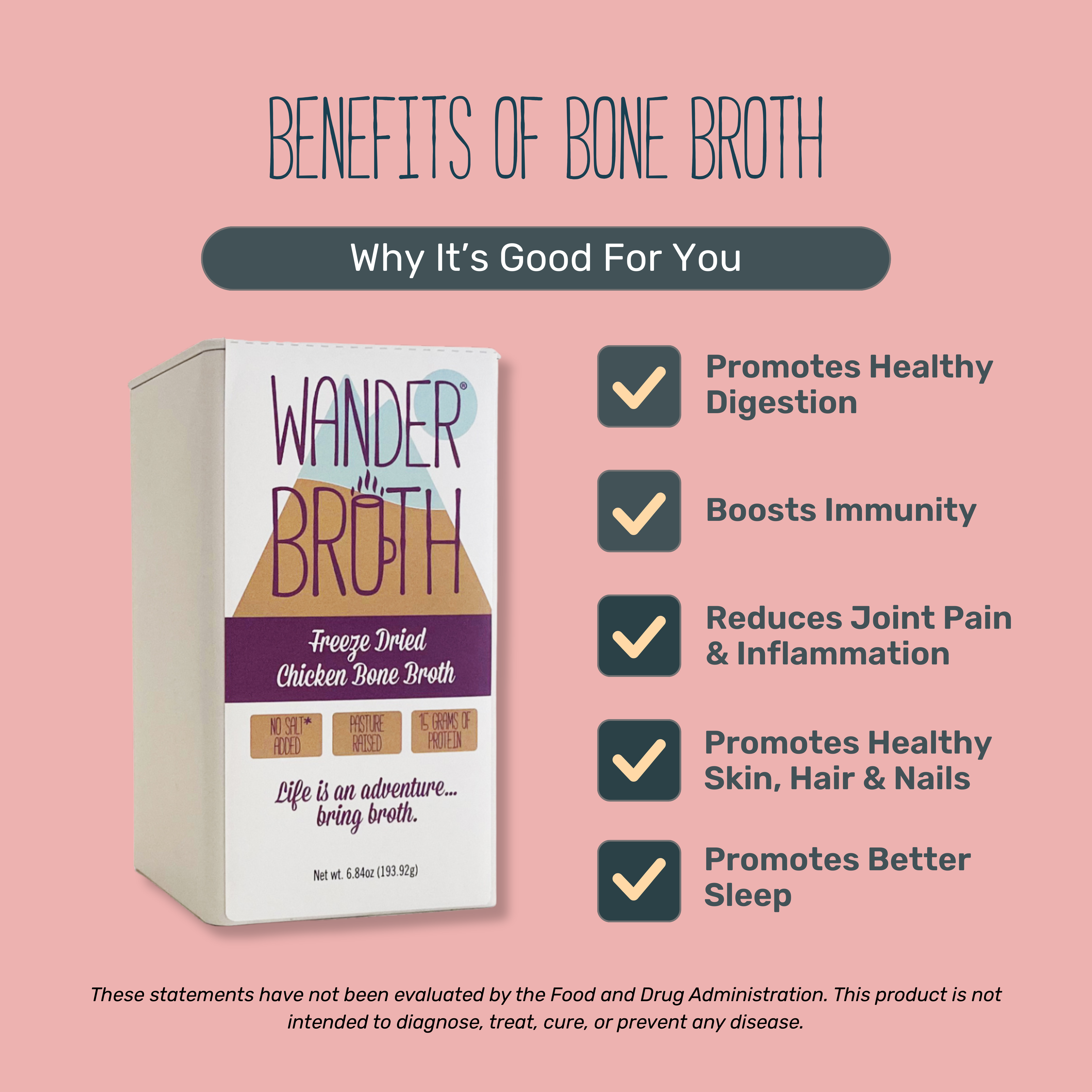 Wander Broth No Salt Added Organic Pasture-Raised Chicken Bone Broth - Bulk - 2 Pack