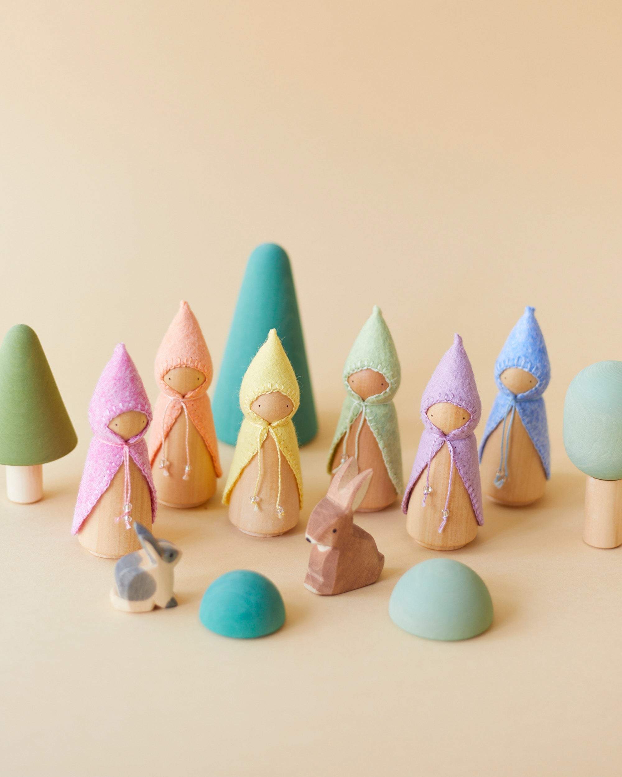 Wonderheart Pastel Rainbow Wooden Gnome Set