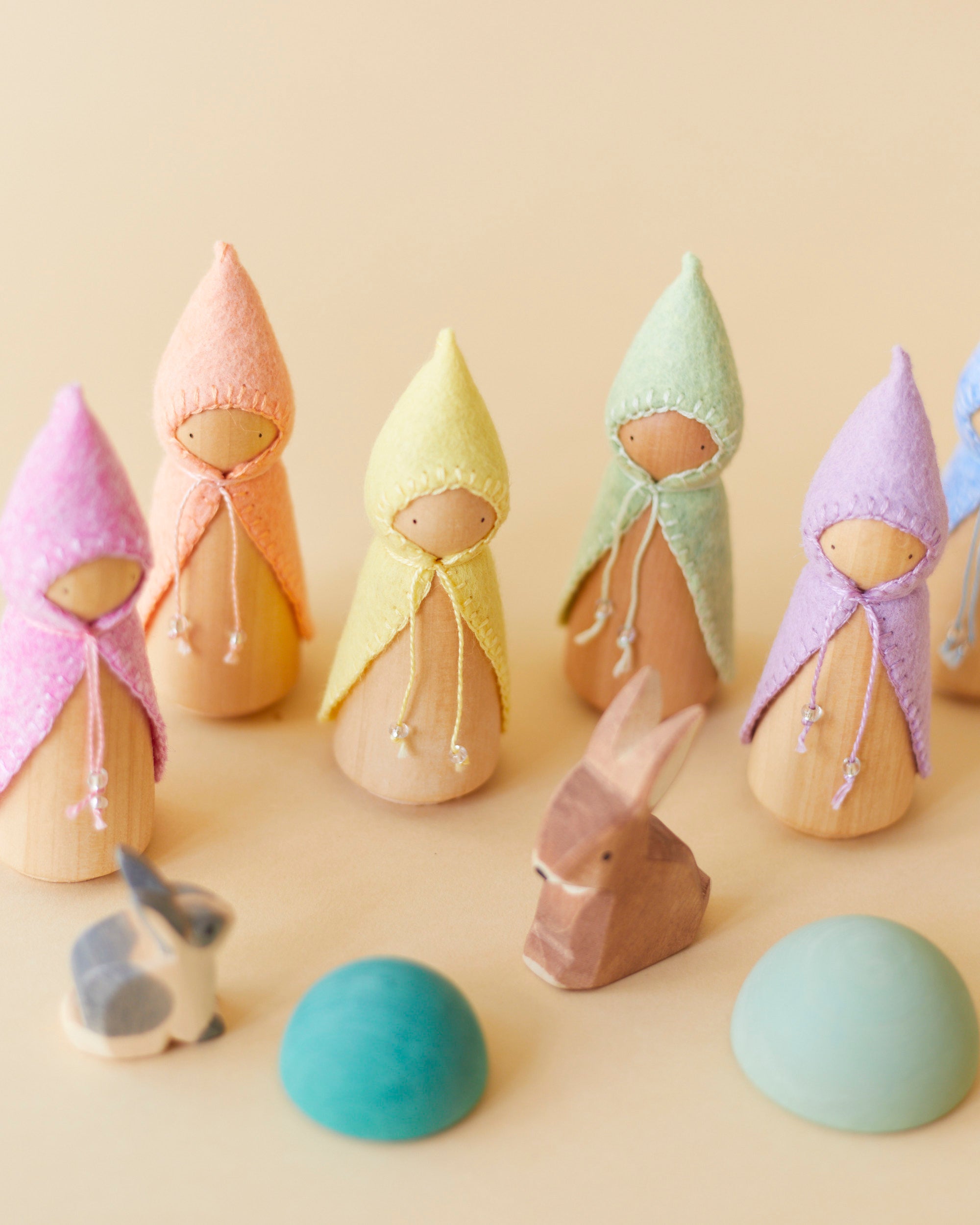 Wonderheart Pastel Rainbow Wooden Gnome Set