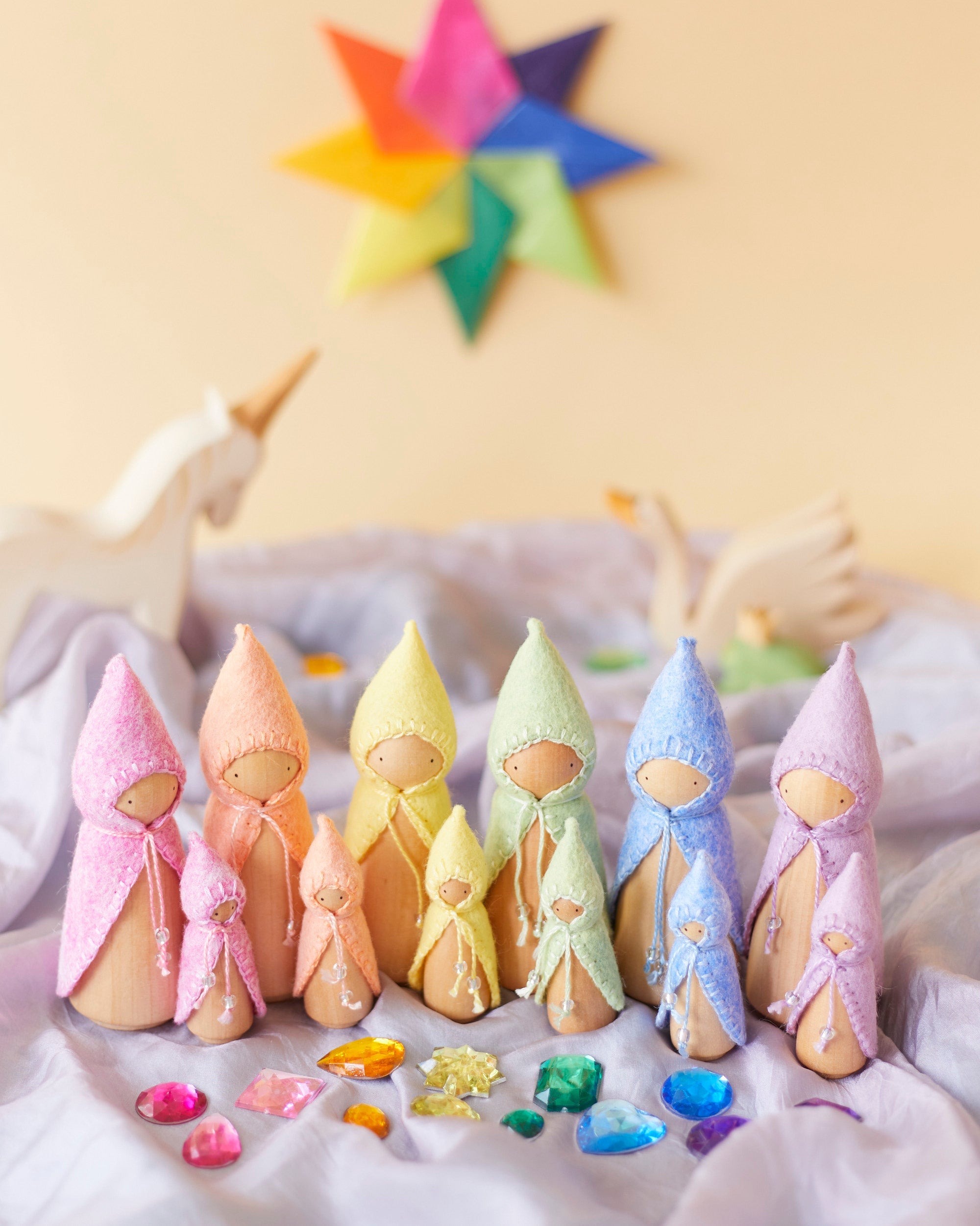 Wonderheart Pastel Rainbow Wooden Gnome Set