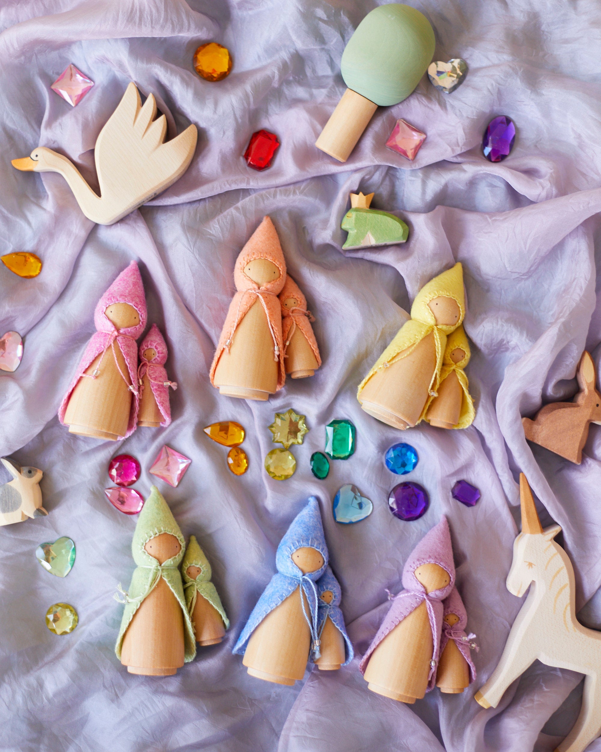 Wonderheart Pastel Rainbow Wooden Gnome Set