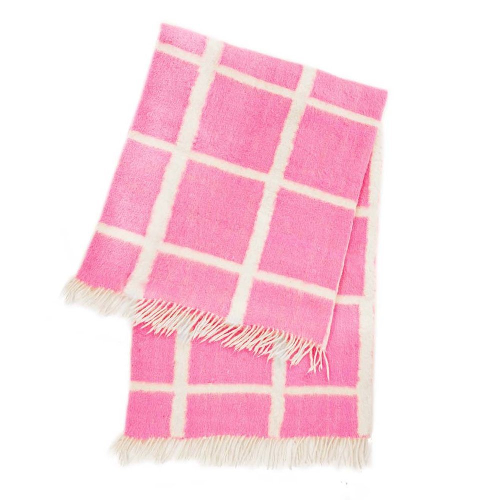 Archive New York Momos Grid Blanket- Natural White &amp; Neon Pink