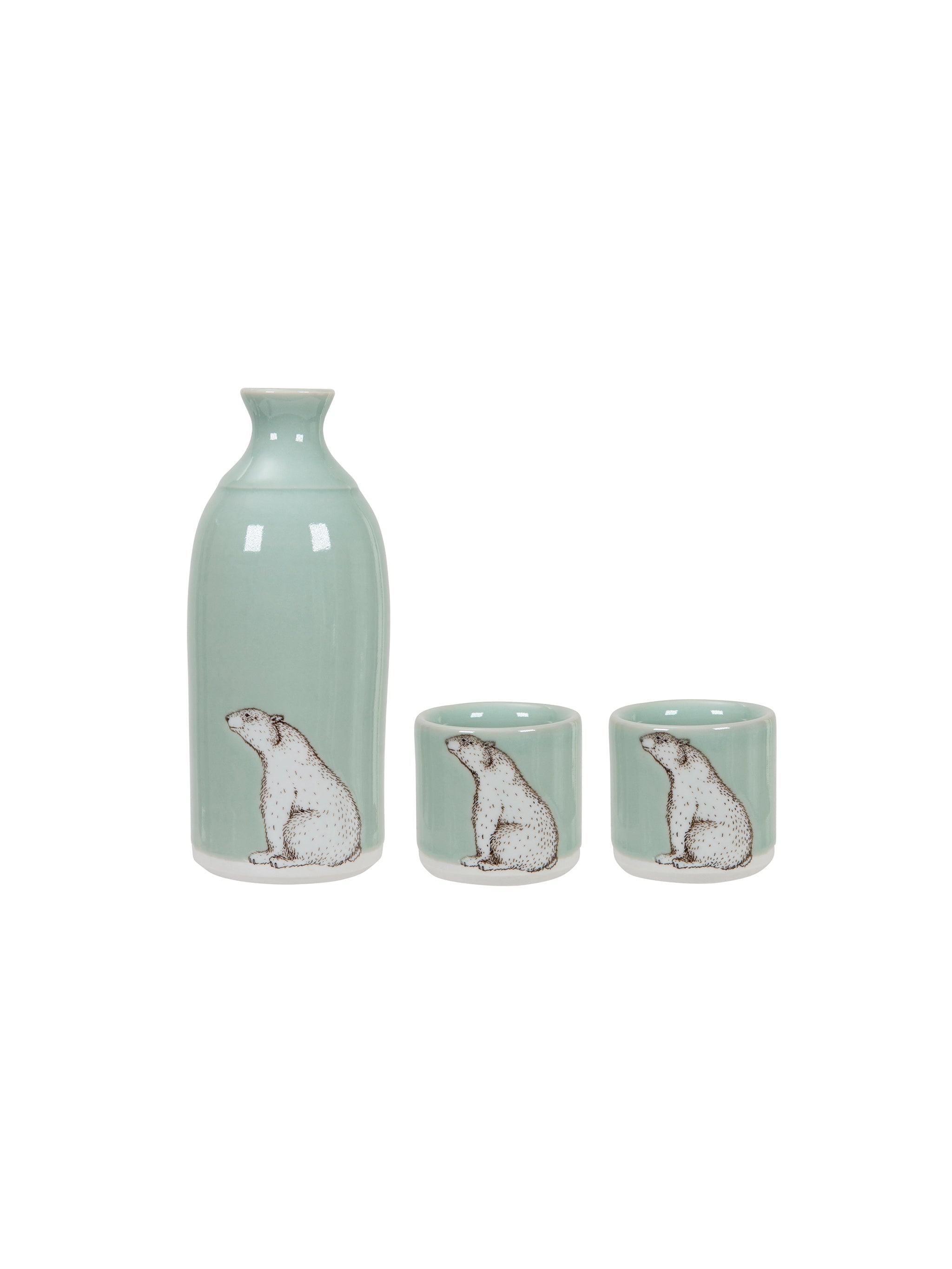 Set of ceramic containers with polar bear design on a white background
