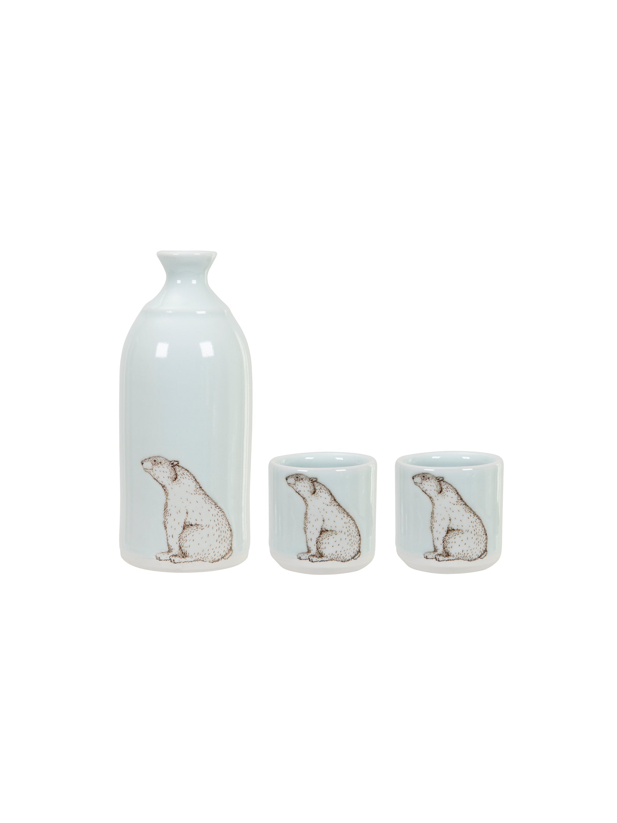 Set of ceramic containers with bear design on a white background