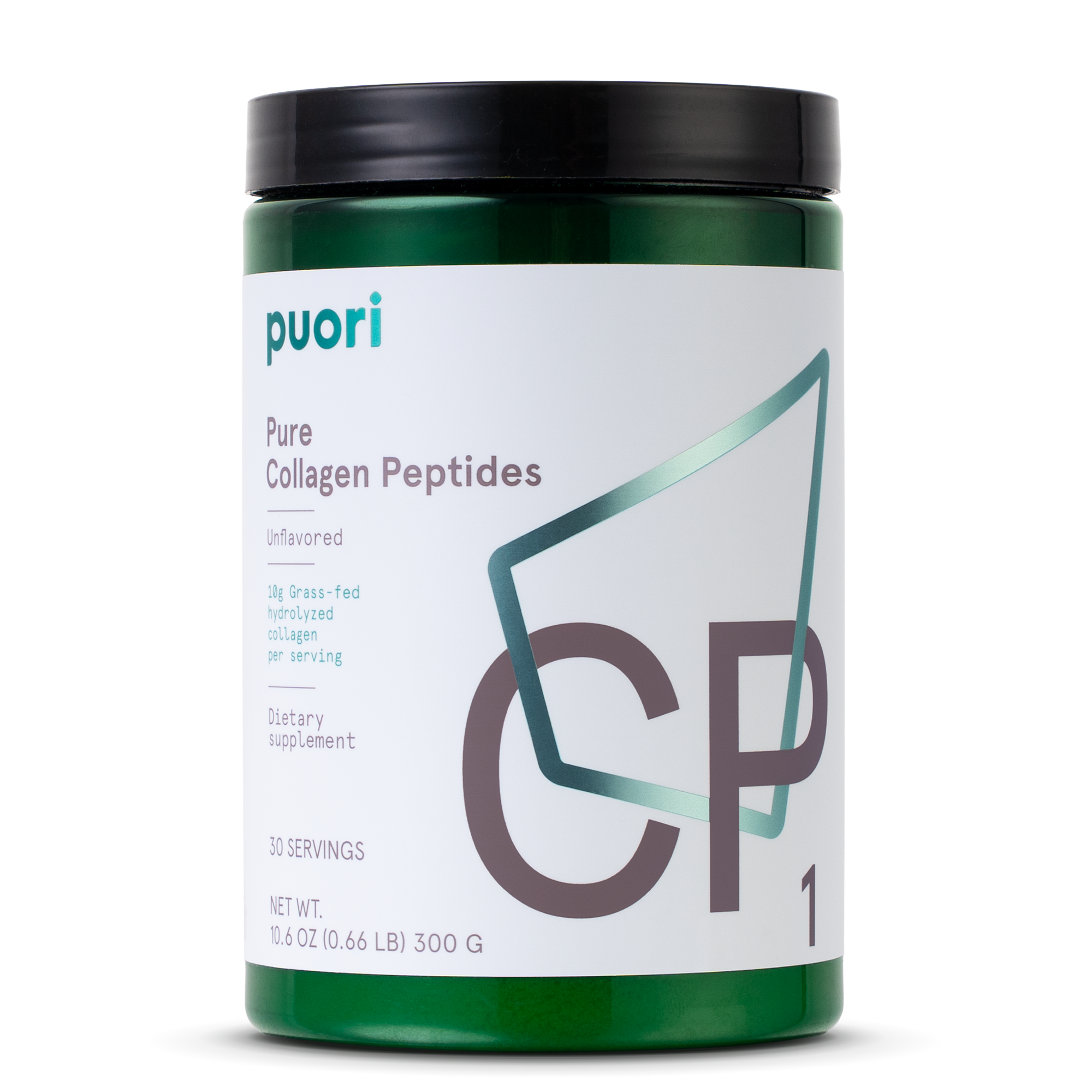 Container of puori Pure Collagen Peptides on a white background