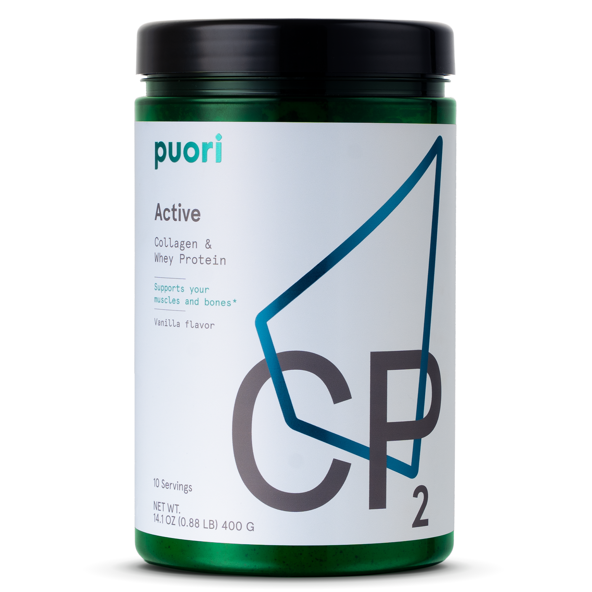 Puori Active Collagen & Whey Protein container on a white background