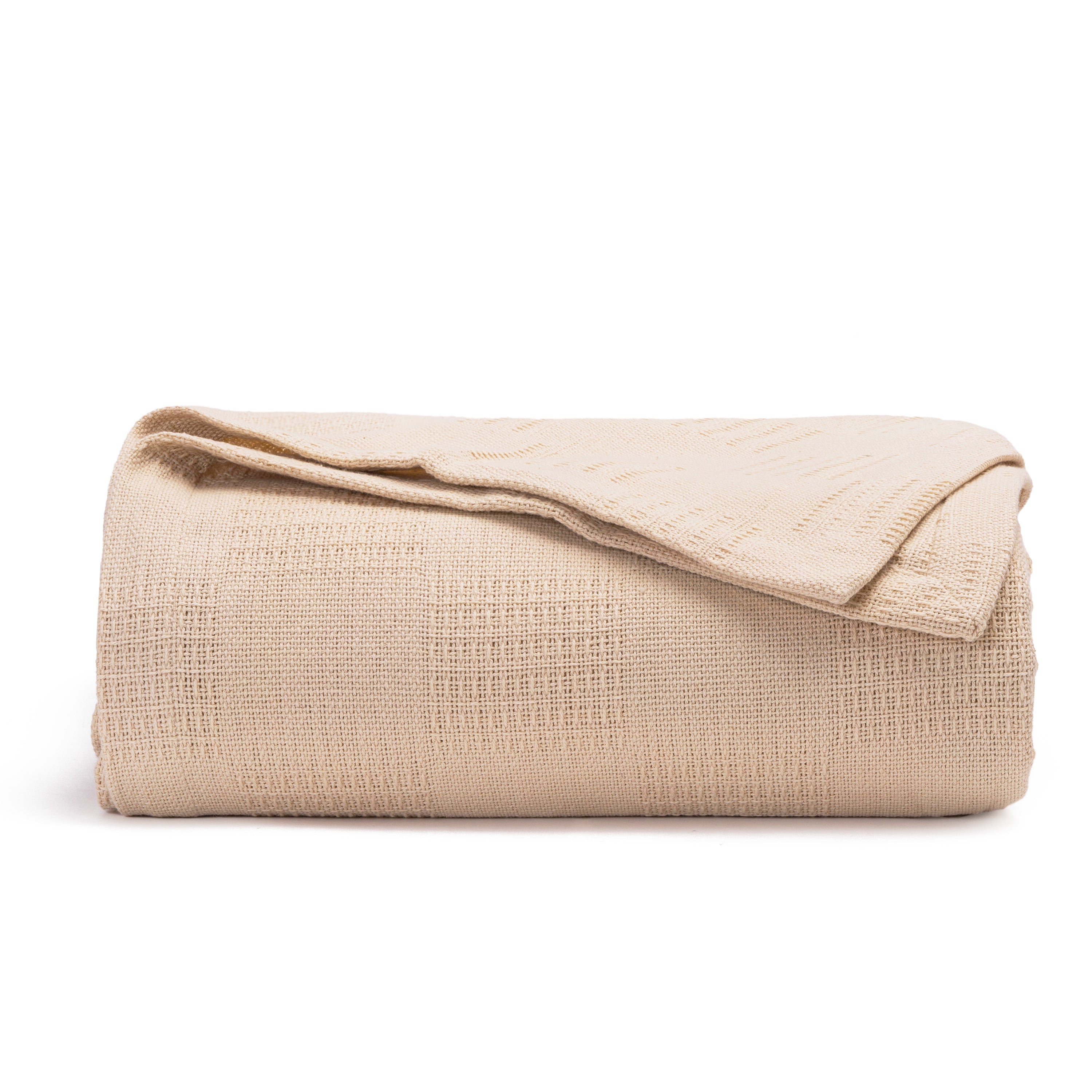 Beige textured blanket on a white background