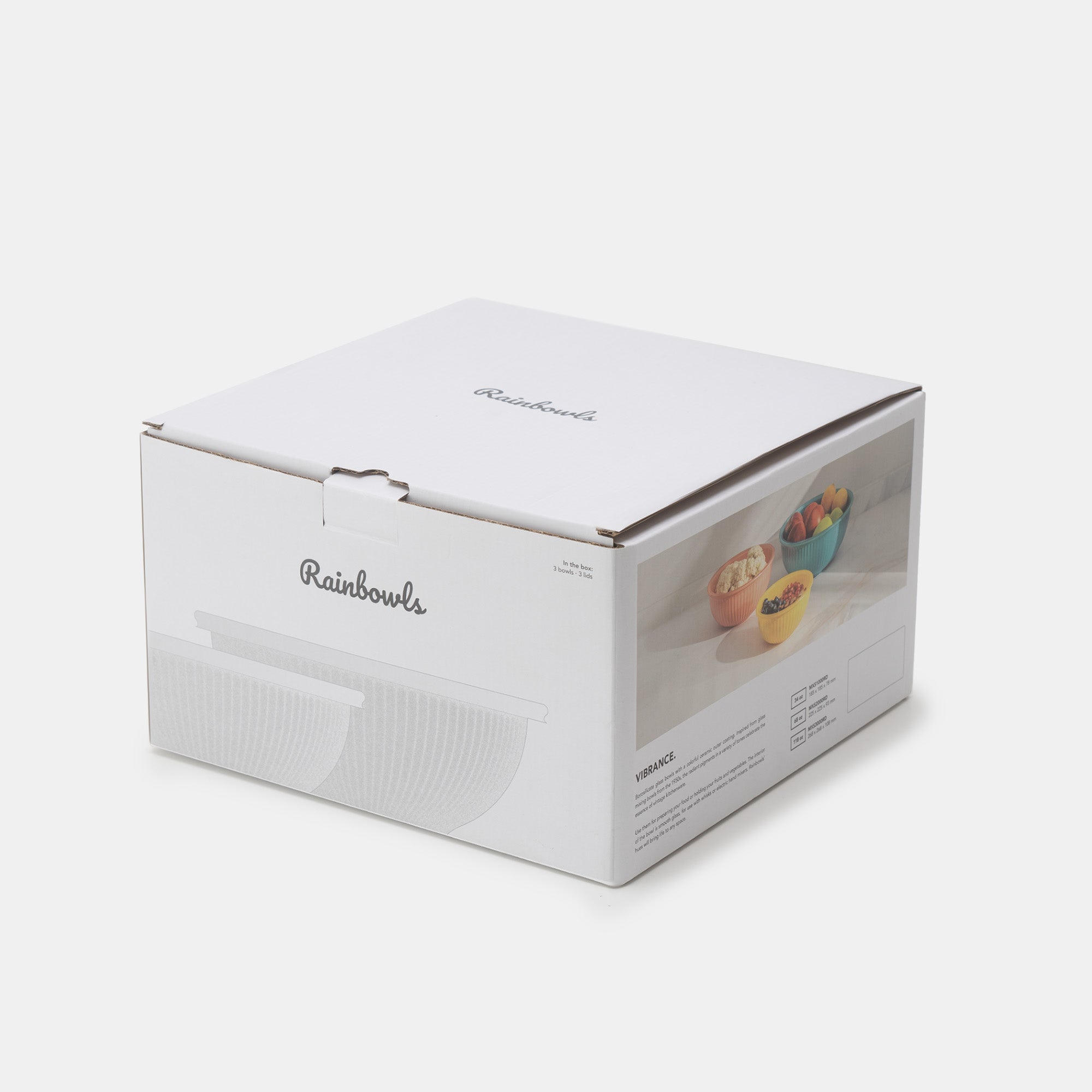 White box packaging with 'Rainbowls' branding on a white background