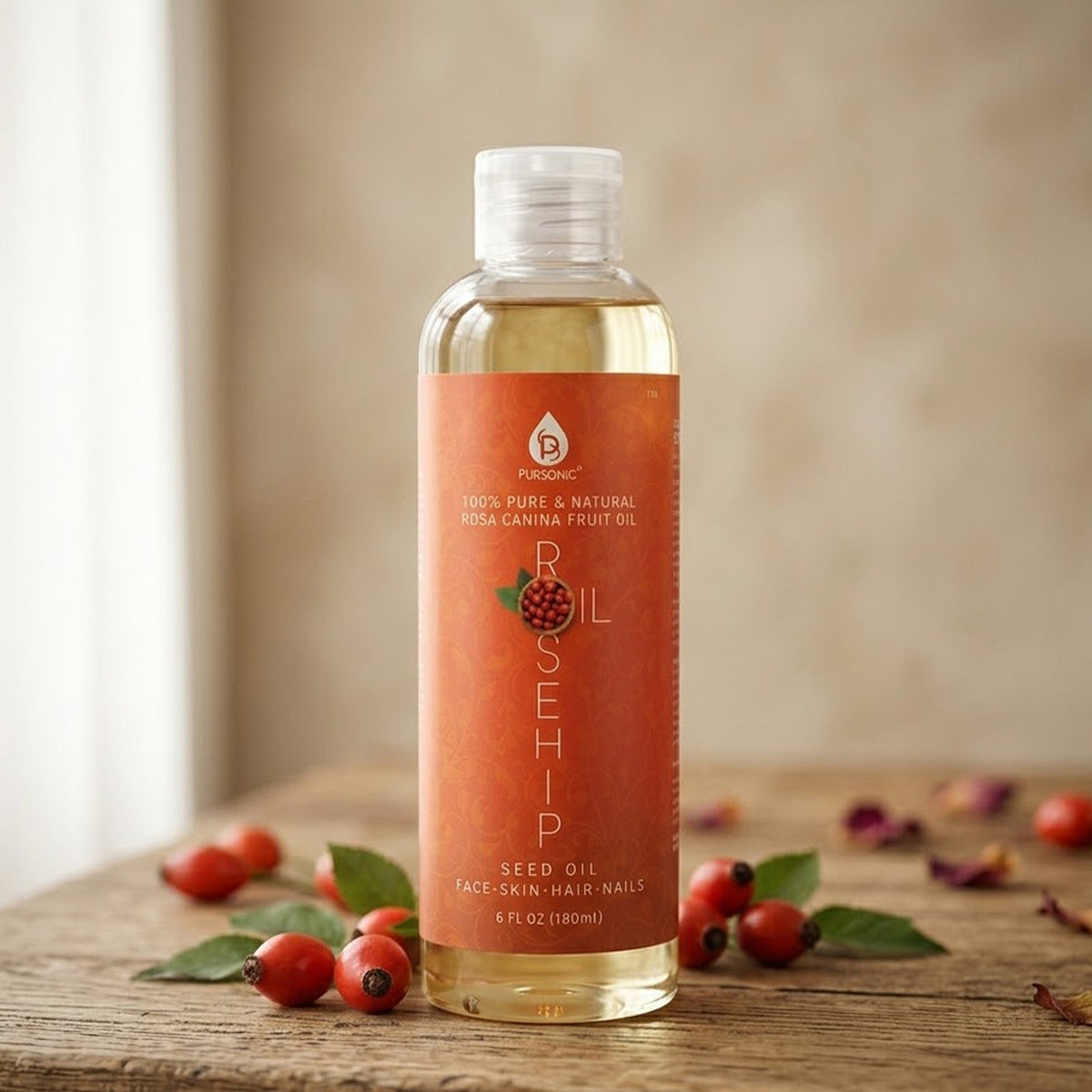 Pursonic 100% Pure & Natural Cold Pressed Premium Rosehip Seed Oil 6 Oz
