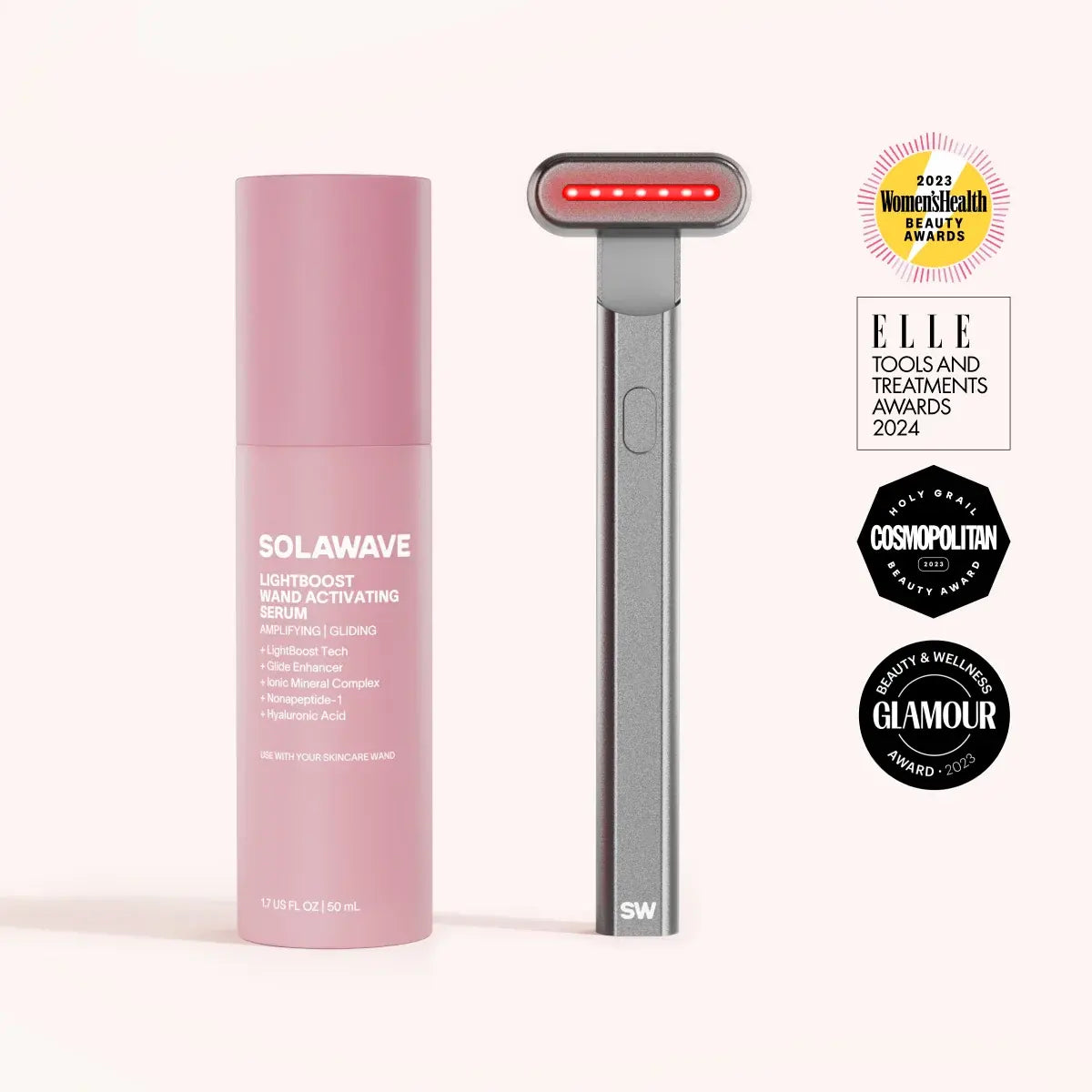 Solawave 4-in-1 Red Light Therapy Wand and activating serum kit in charcoal