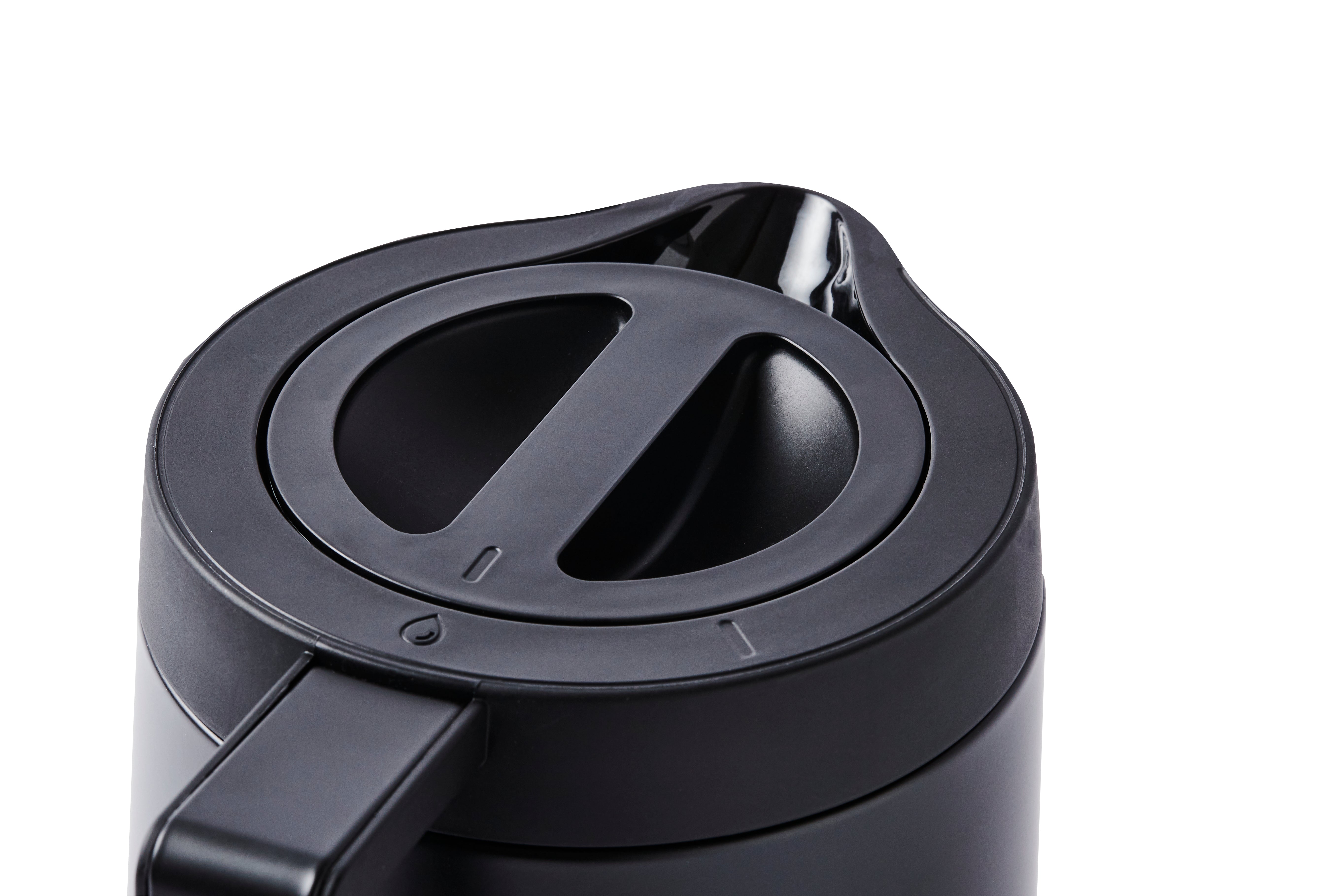 Black thermos with a lid on a white background