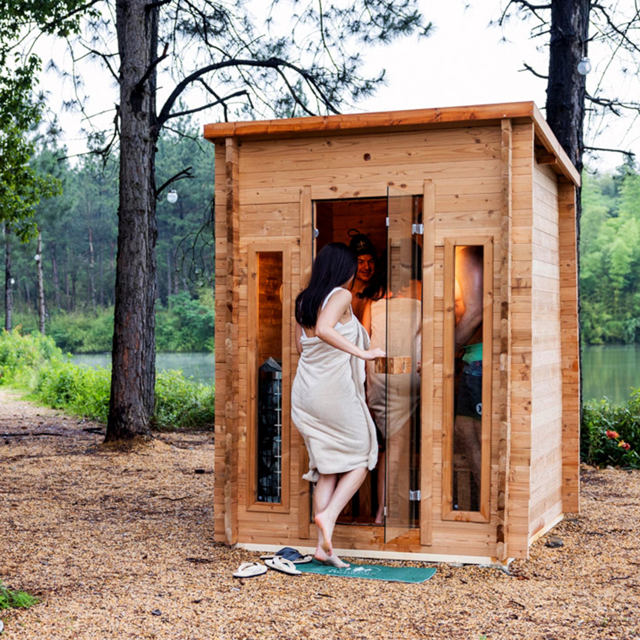 Redwood Outdoors Cabin Outdoor Sauna - 4 Person w/ Harvia KIP 8kW Heater