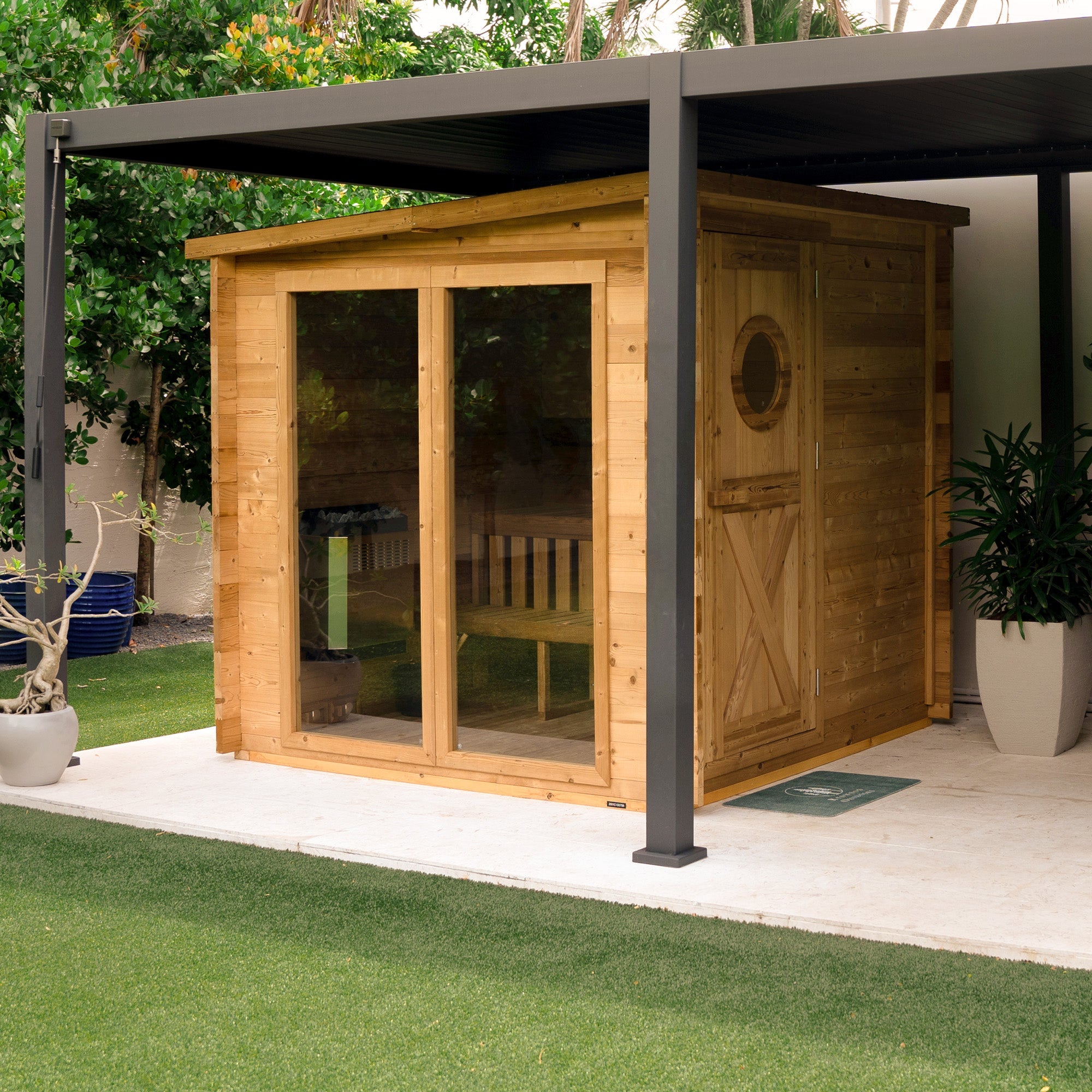Redwood Outdoors Garden Outdoor Sauna - 8 Person w/ Harvia Spirit Wi-Fi 8kW Heater