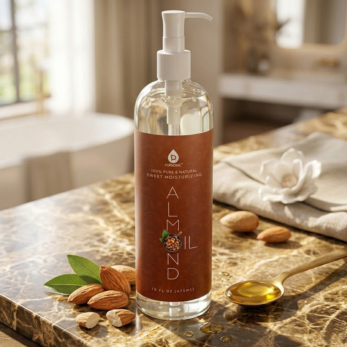 Pursonic 100% Pure & Natural Sweet Almond oil 16 Oz.