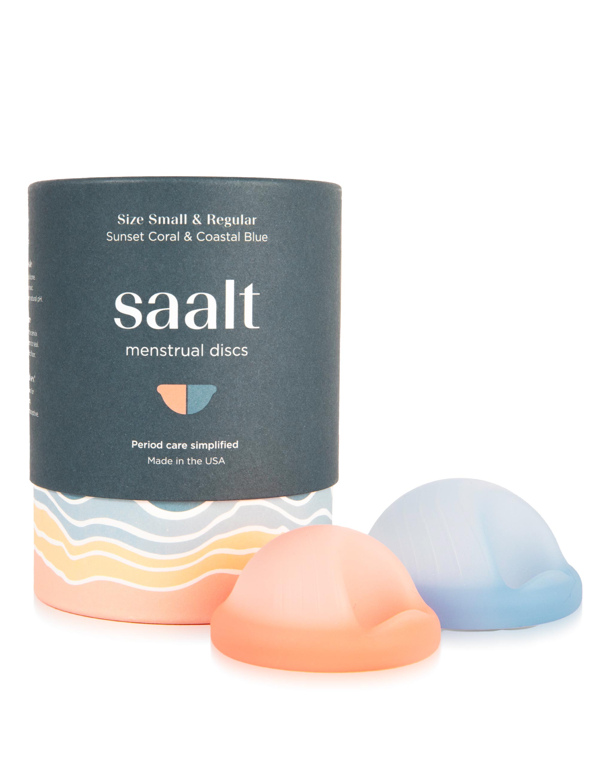 saalt menstrual discs packaging with two discs on a white background