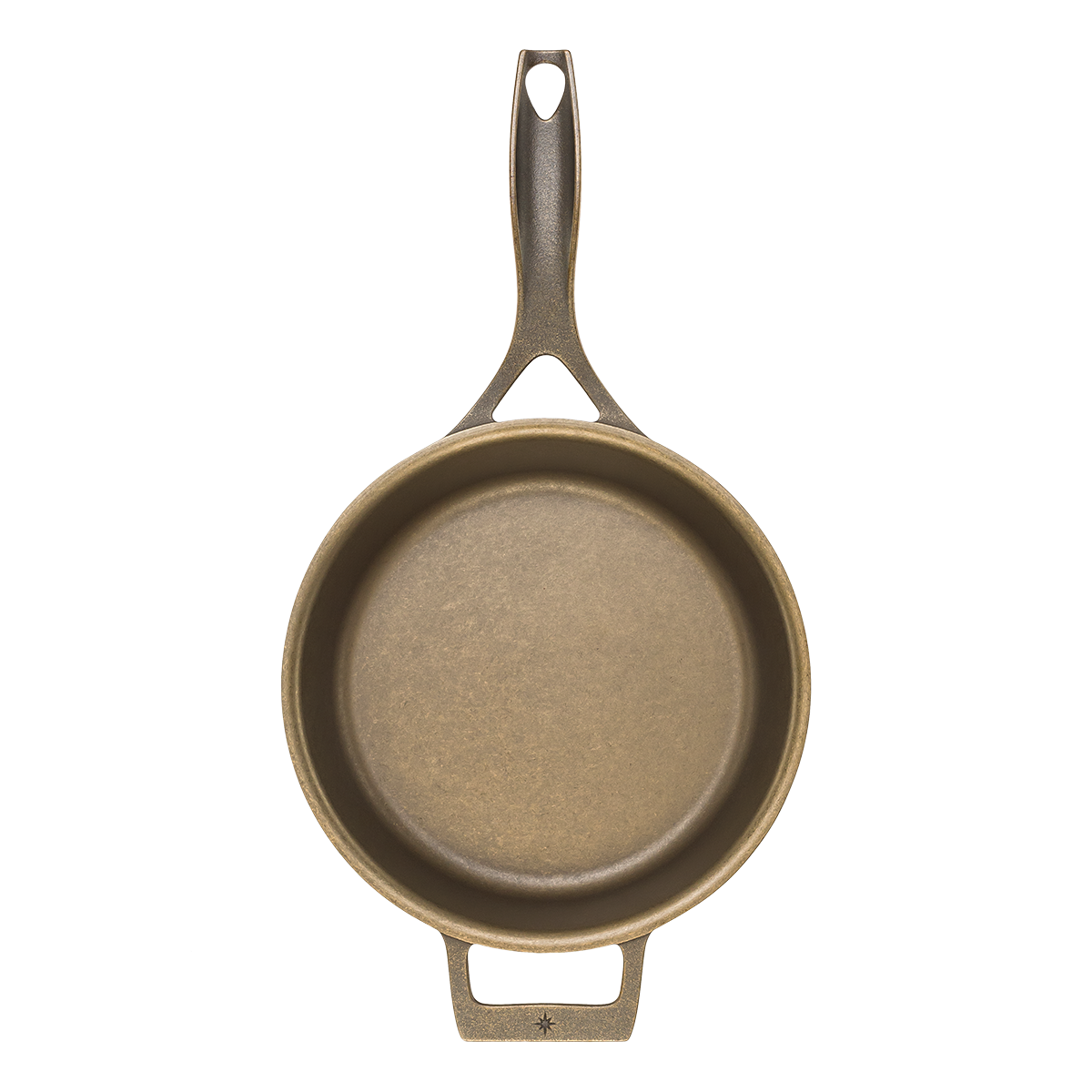Bronze-colored frying pan on a white background