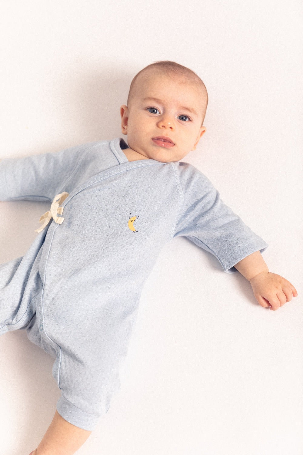 Dodo Banana soft blue pointelle baby kimono onesie