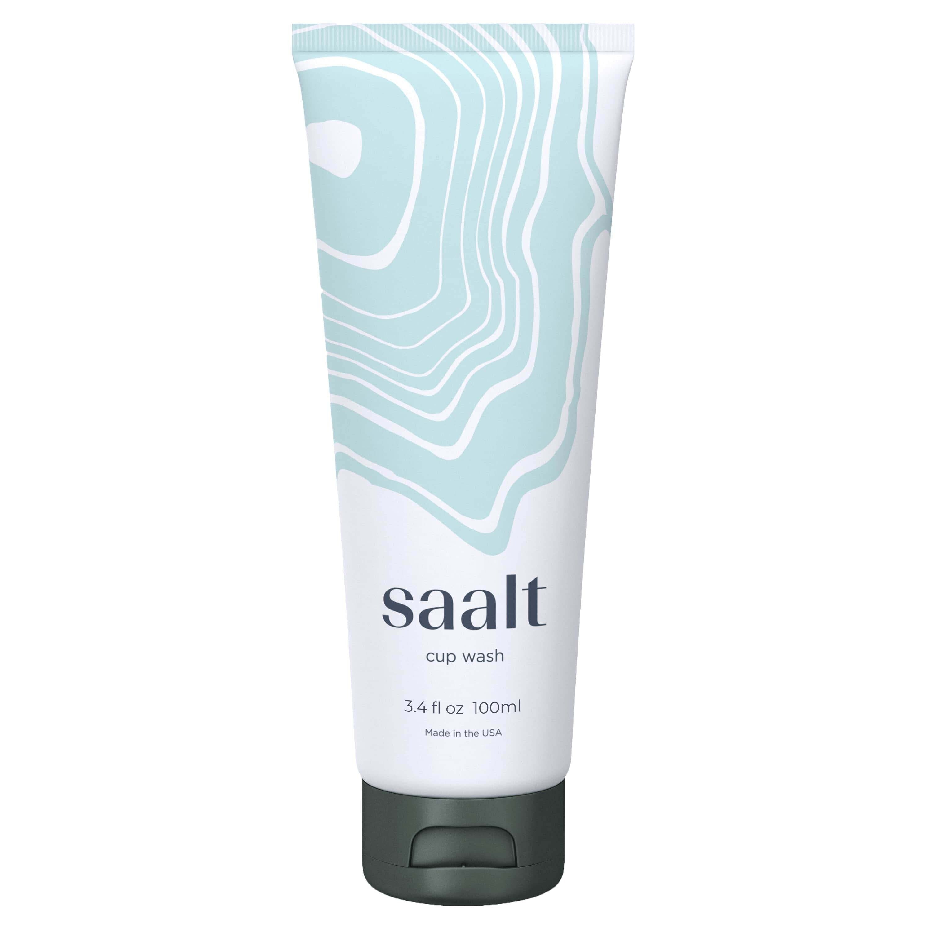Tube of saalt cup wash on a white background