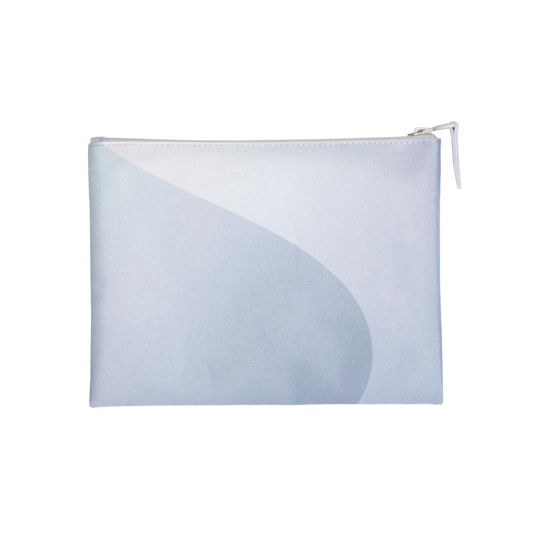 Clear plastic bag with a white zipper on a white background