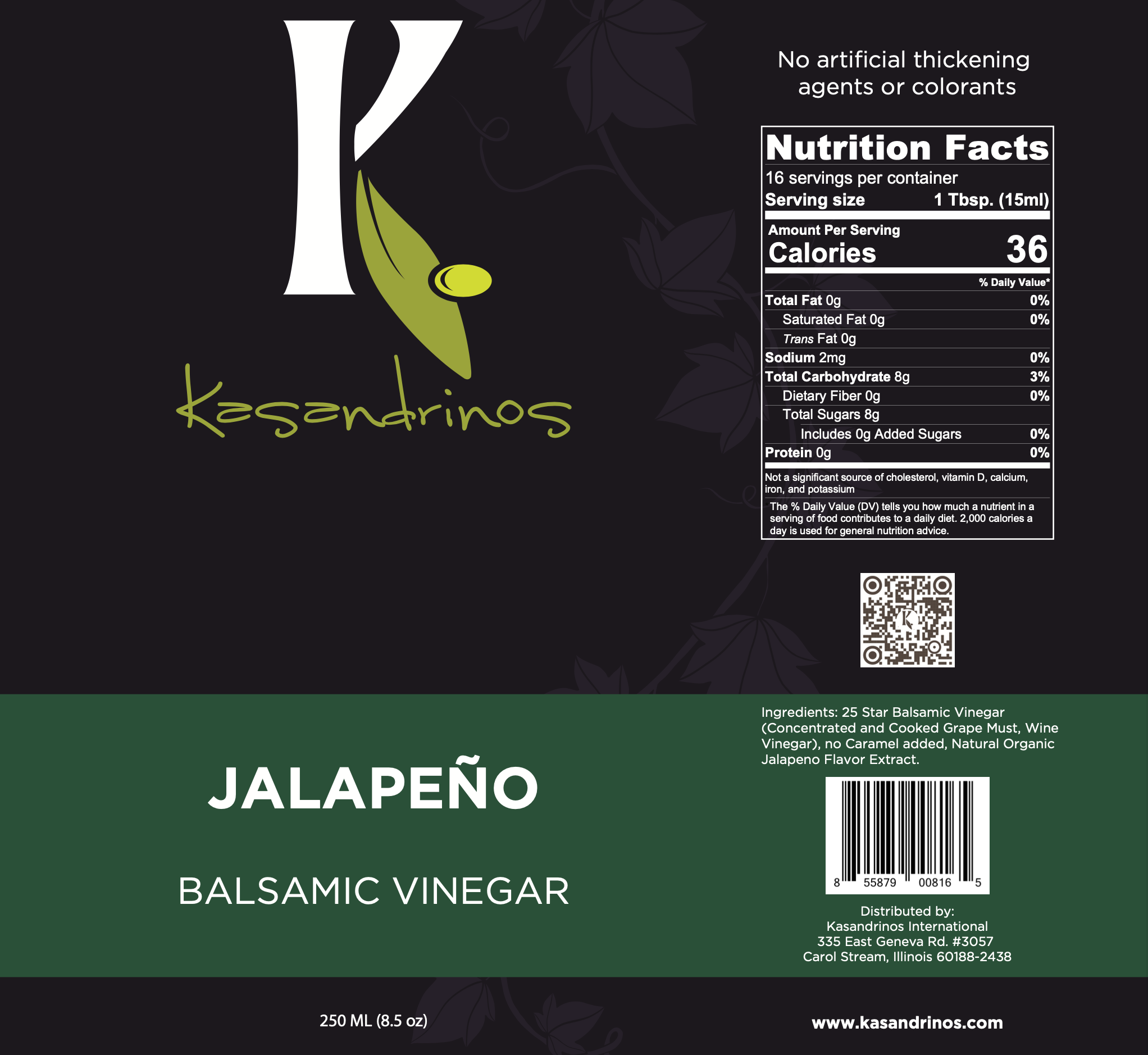 Kasandrinos International Jalapeño Balsamic Vinegar - 250ml