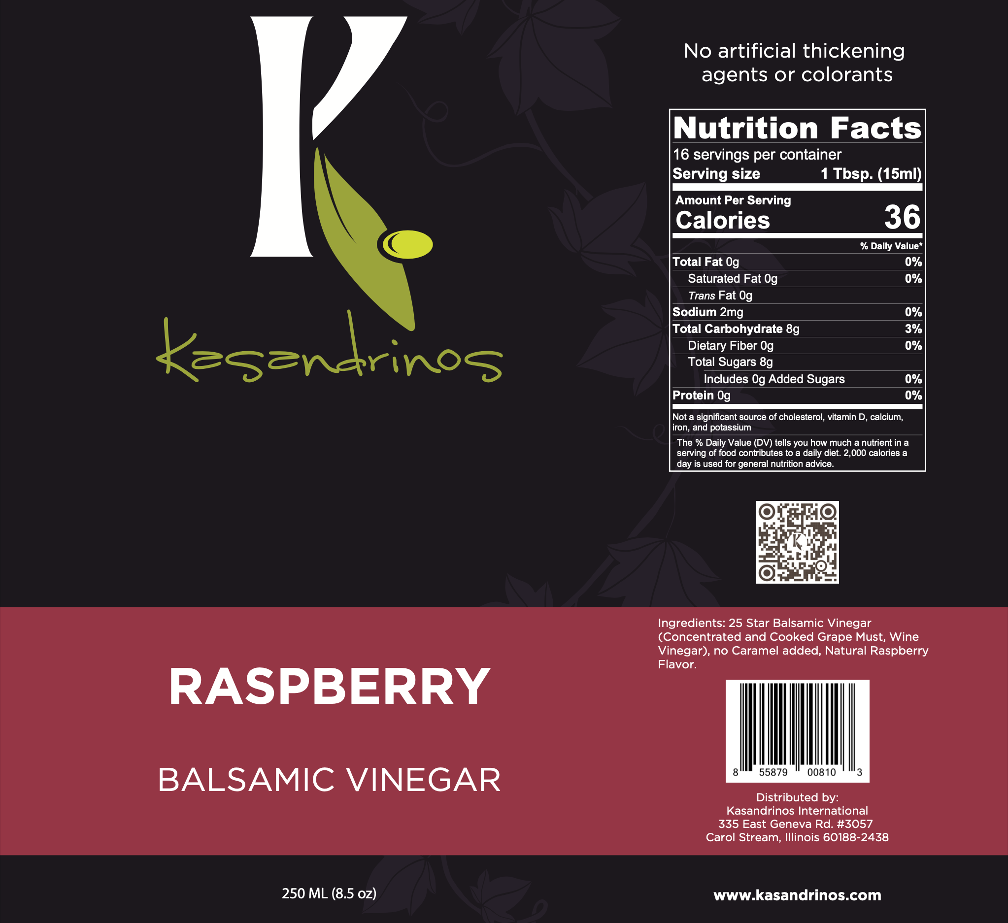 Kasandrinos International Raspberry Balsamic Vinegar - 250ml