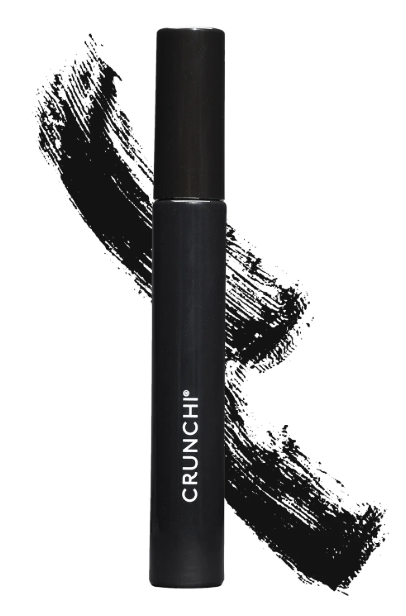 Black mascara tube with 'CRUNCH!' branding on a white background