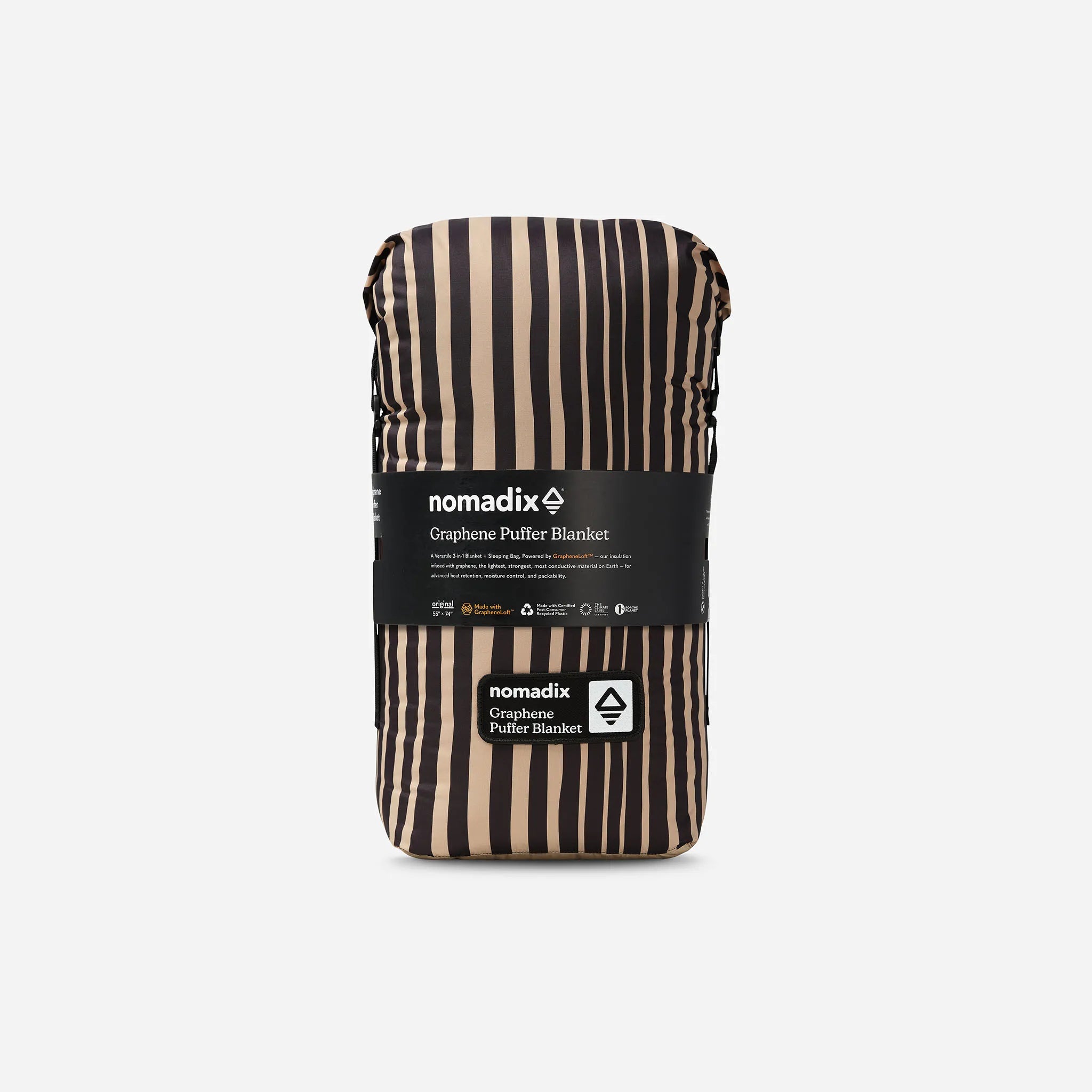 Nomadix Graphene Puffer Blanket: Heritage Stripe Black and Tan