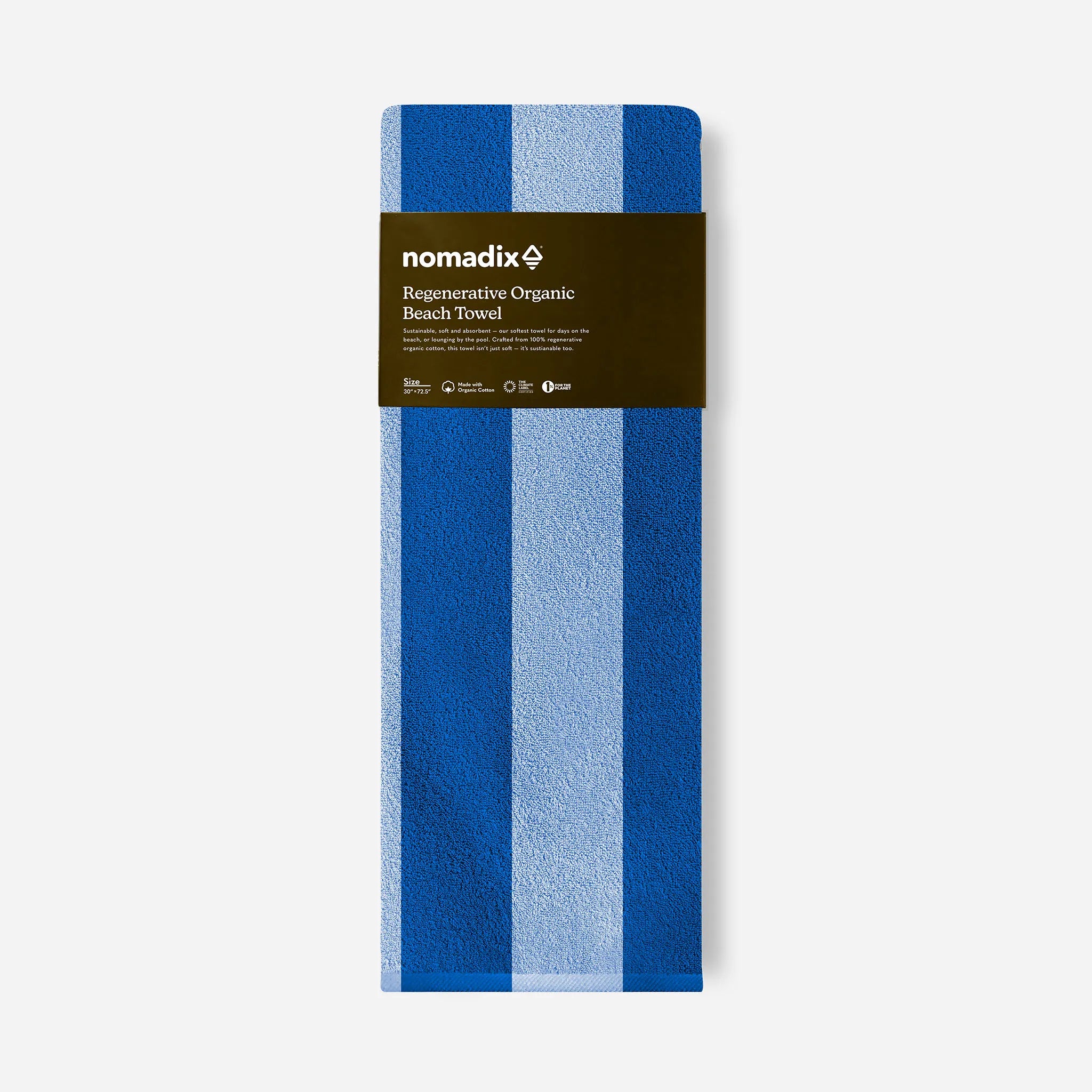 Nomadix Organic Cotton Beach Towel: Cabana Stripe Coastal Blue