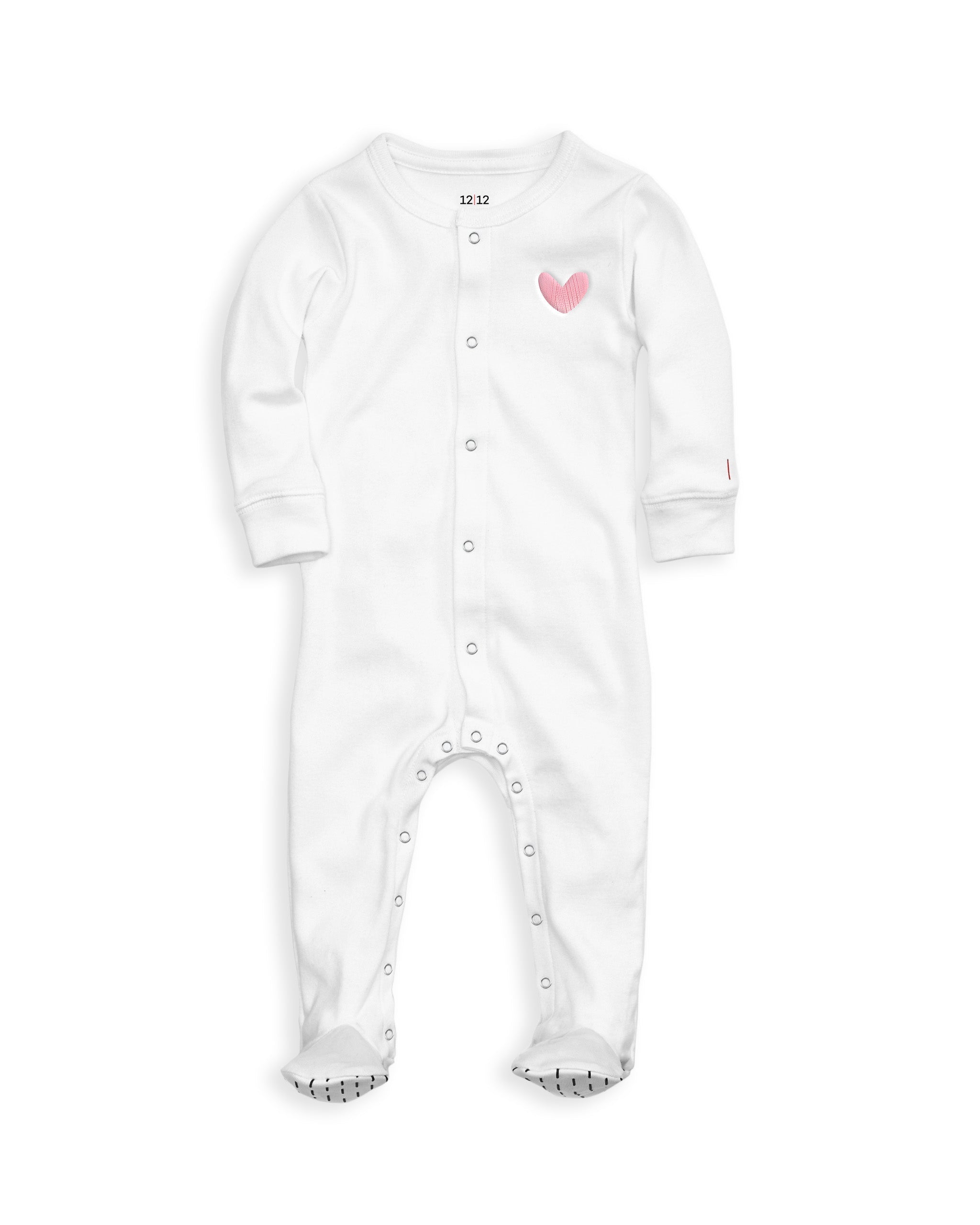 12|12 The Organic Snap Footie [White with Pink Heart]
