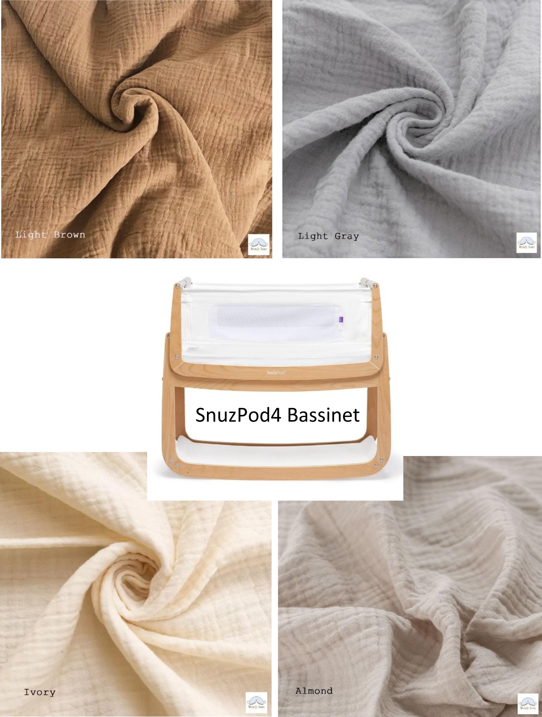 Wendy Anne SnuzPod 4 Bassinet Cradle Custom Made Fitted Sheet - Organic Cotton Gauze