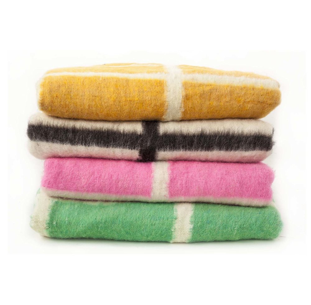 Archive New York Made to order -  Momos Grid Blanket- Natural White and Green