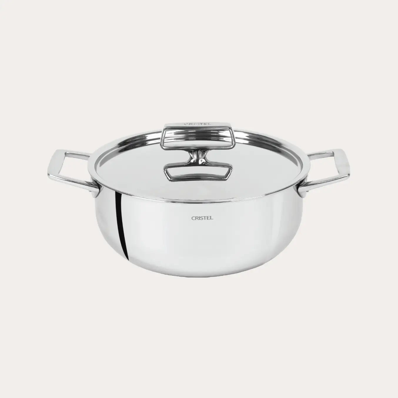 Stainless steel pot with lid on a white background