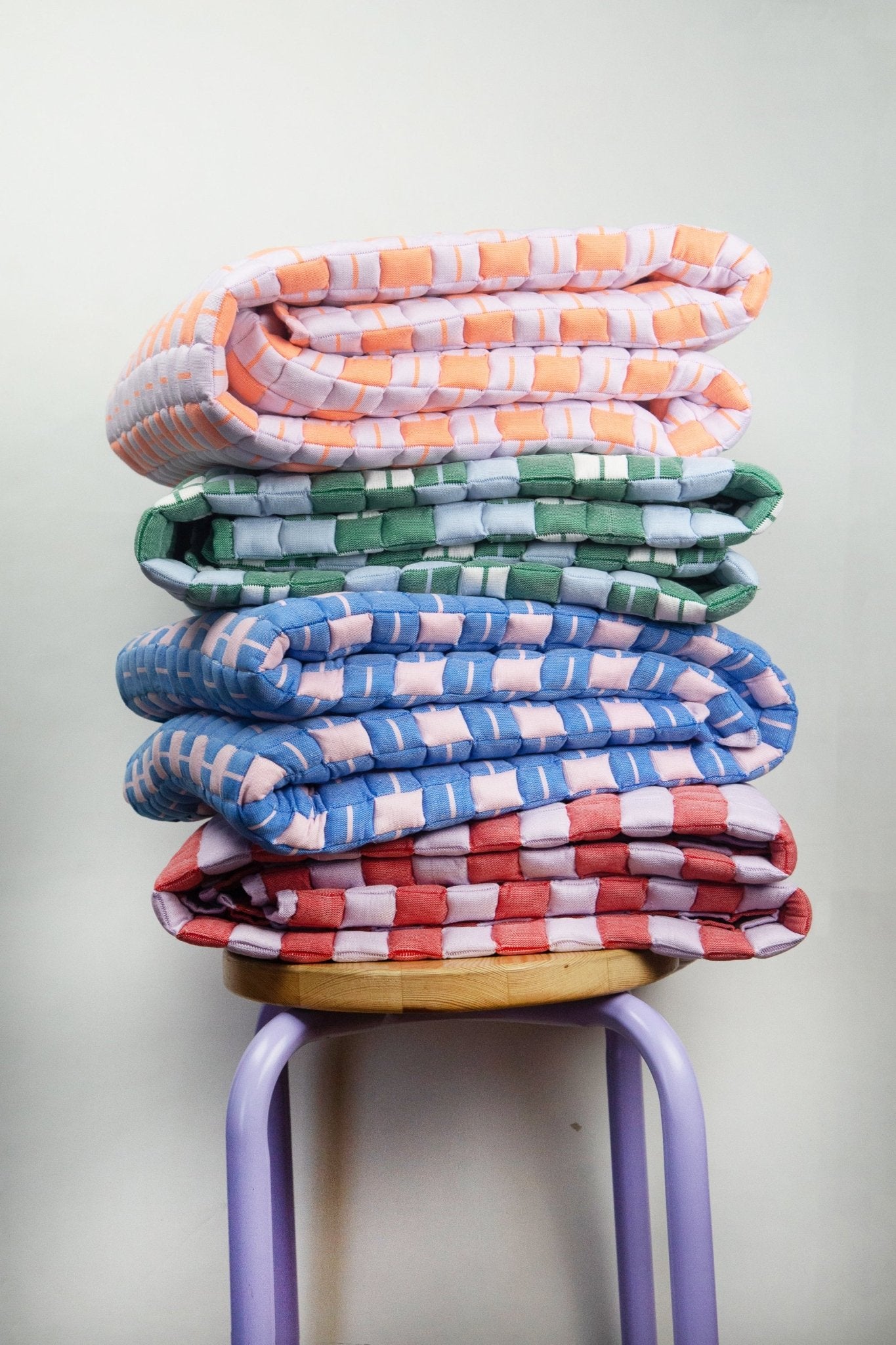 Archive New York Quilted Sujani Throw Blanket - Soft Pink and Blue