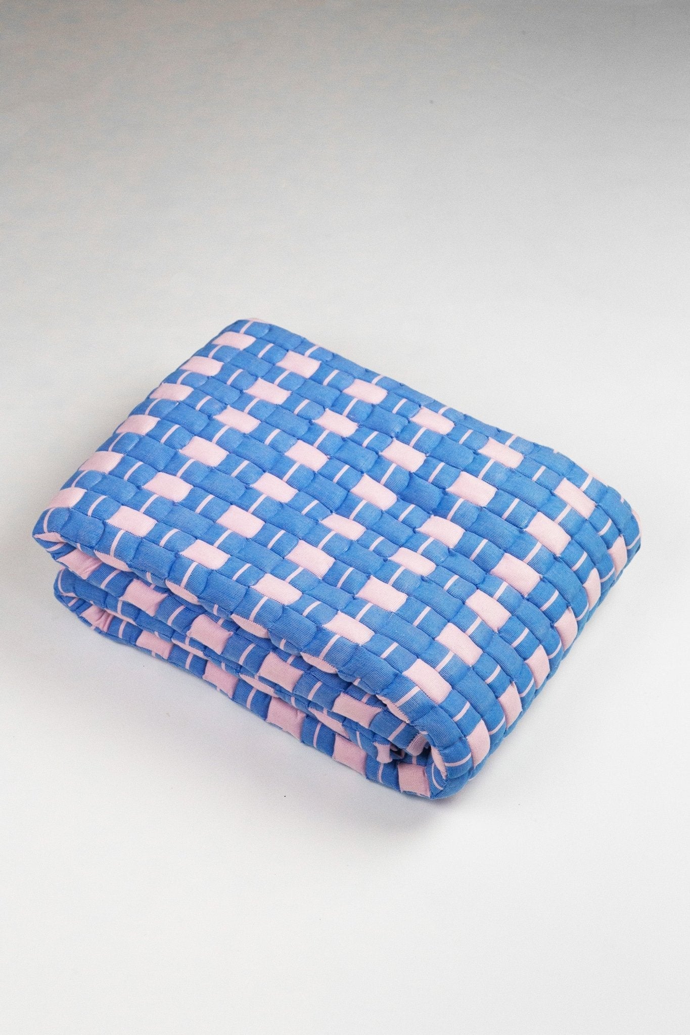 Archive New York Quilted Sujani Throw Blanket - Soft Pink and Blue