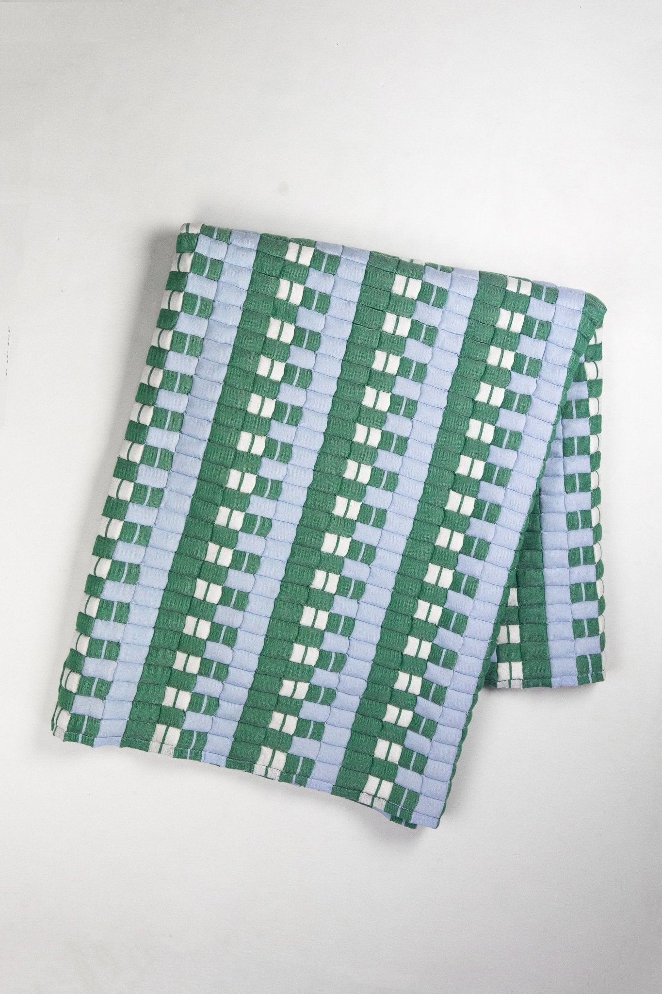 Archive New York Quilted Sujani Throw Blanket - Soft Blue, White and Green
