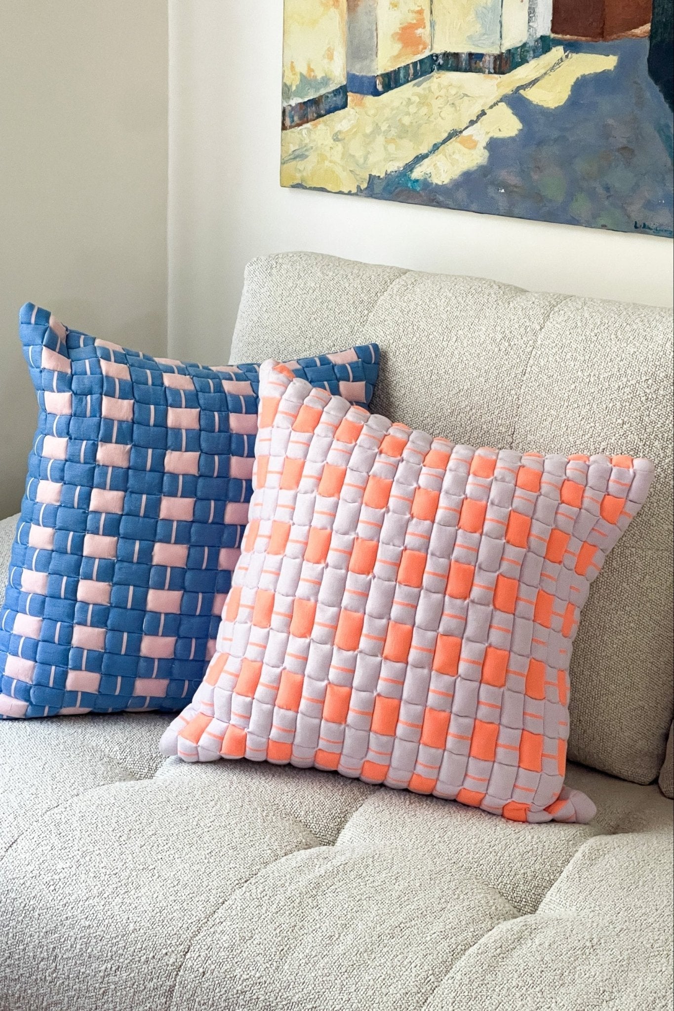 Backordered: Archive New York Sujani Quilted Pillow in Pastel Lilac and Neon Orange