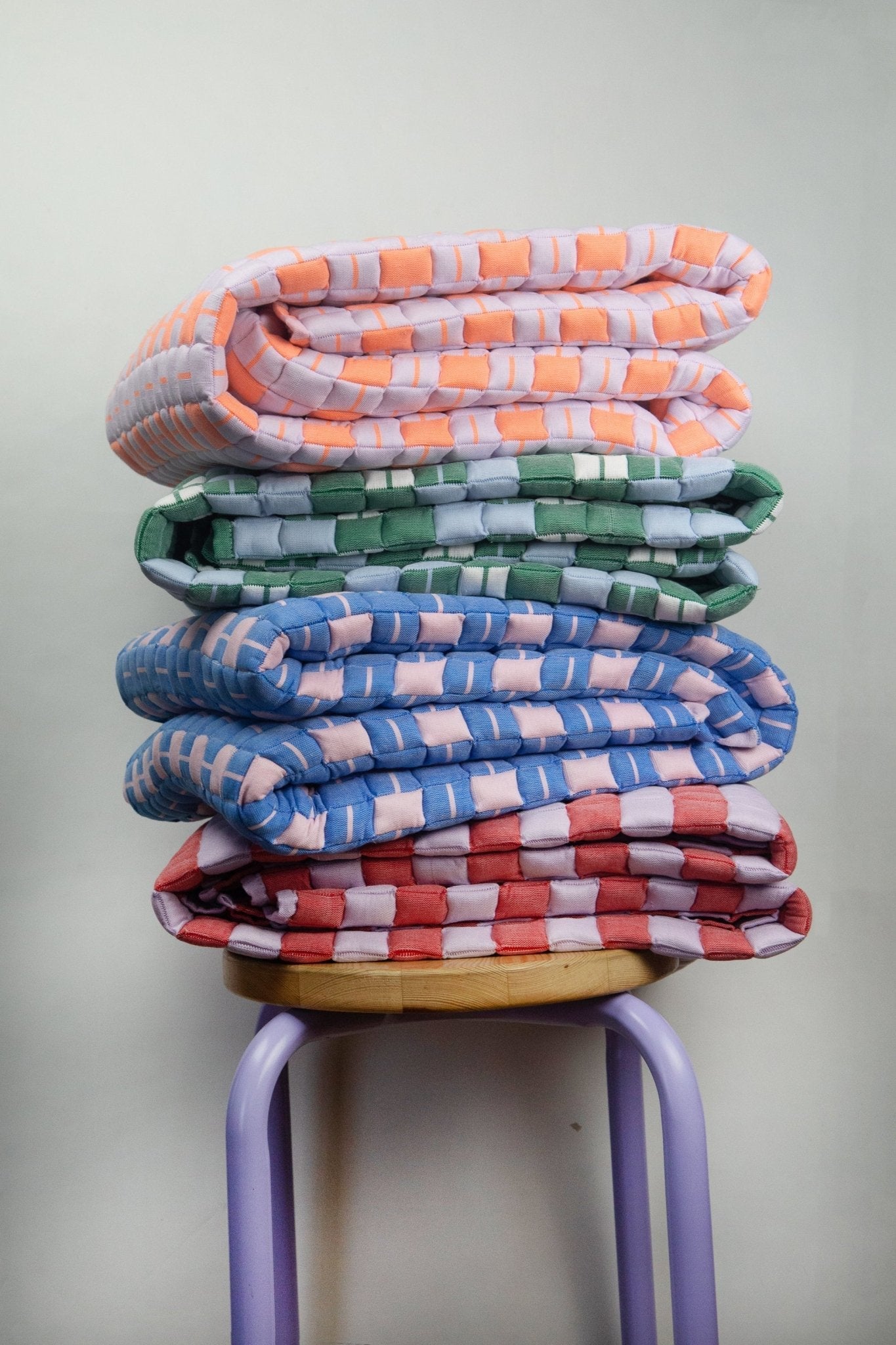 Archive New York Quilted Sujani Throw Blanket - Soft Lilac and Red