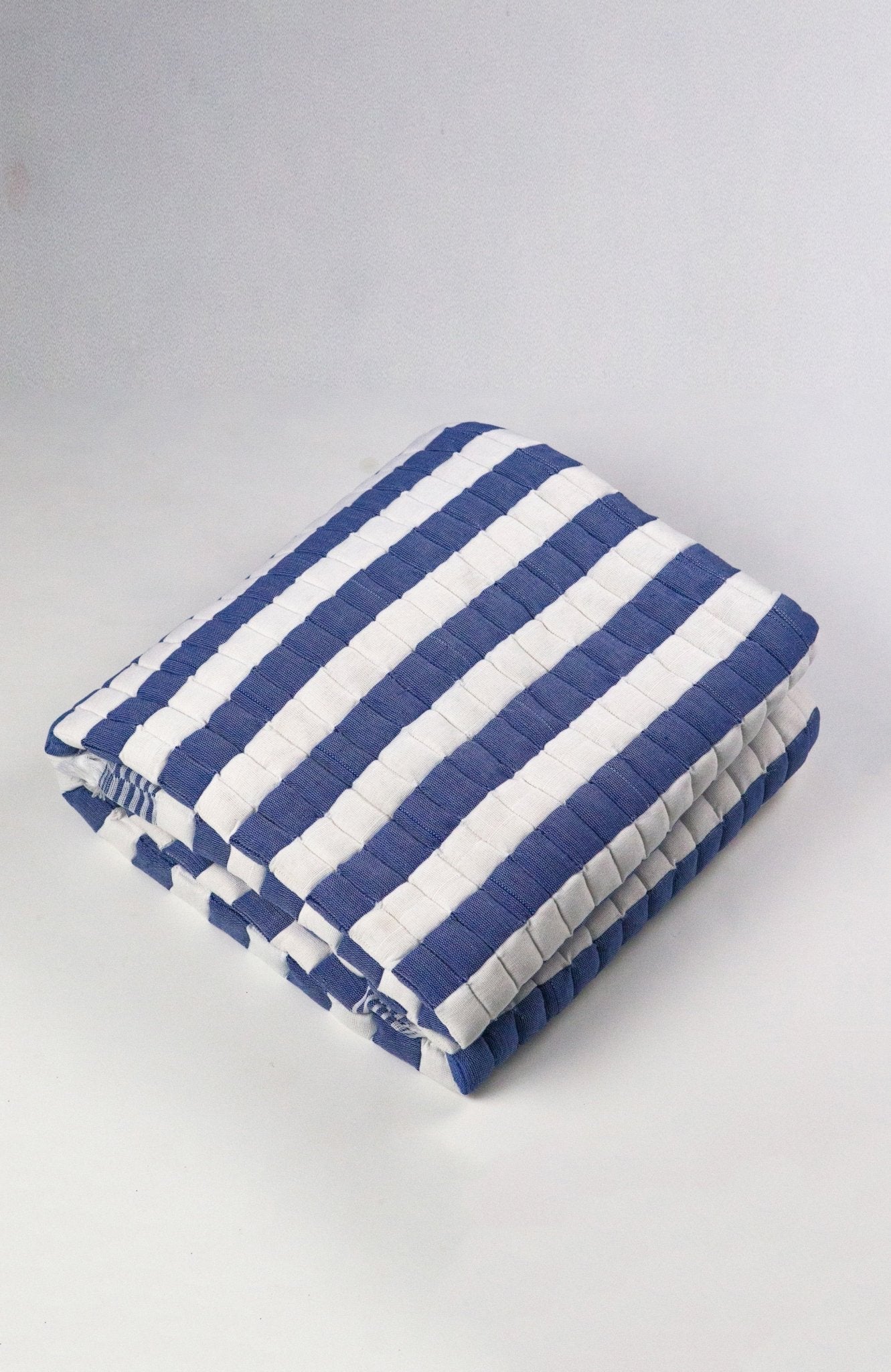 Archive New York Quilted Sujani Throw Blanket - Blue and White Striped