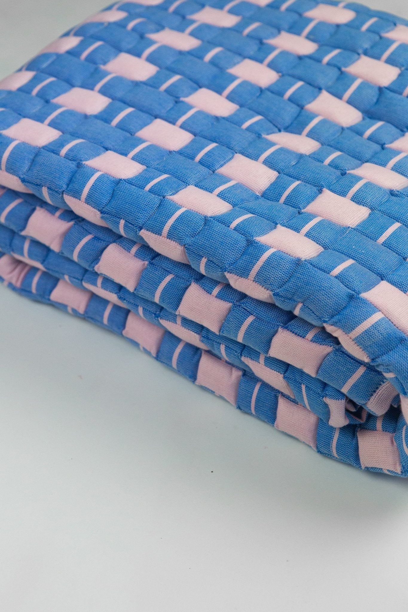 Archive New York Quilted Sujani Throw Blanket - Soft Pink and Blue