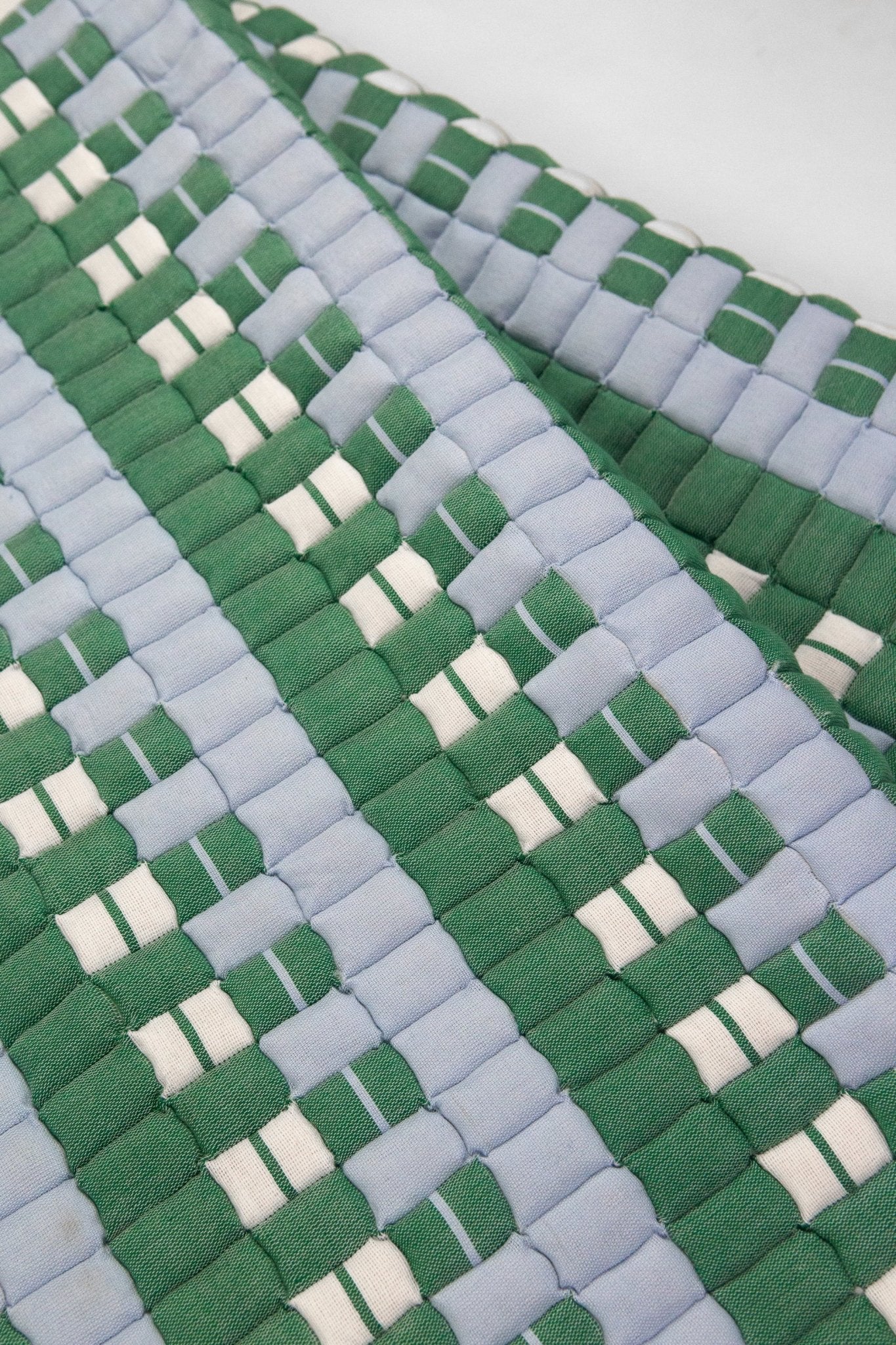 Archive New York Quilted Sujani Throw Blanket - Soft Blue, White and Green