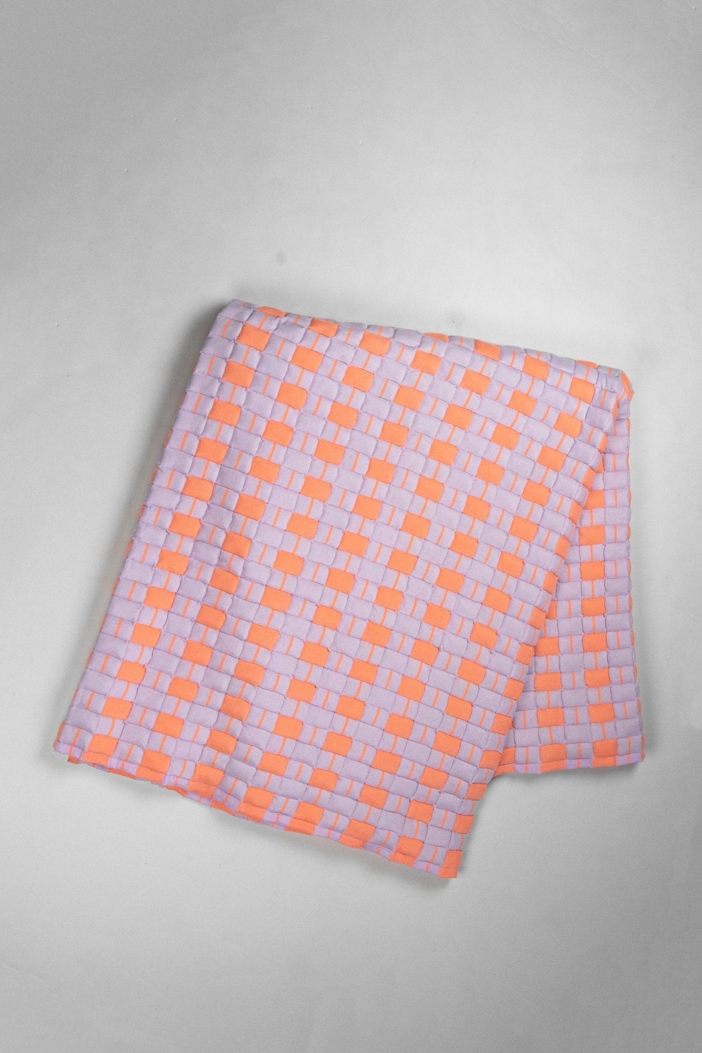 Backordered: Archive New York Quilted Sujani Throw Blanket - Pastel Lilac and Neon Orange
