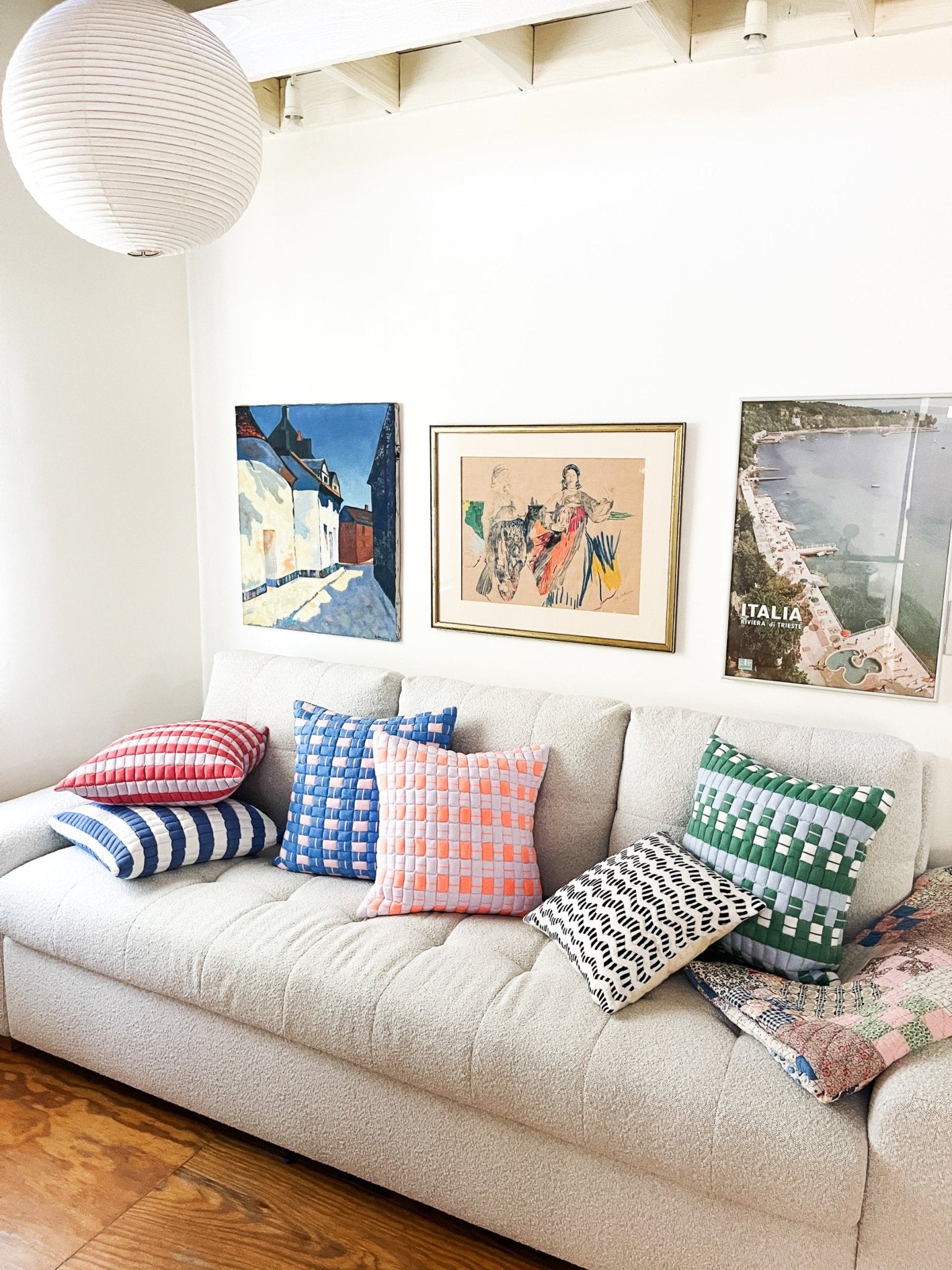 Archive New York Sujani Quilted Pillow - Blue & Green