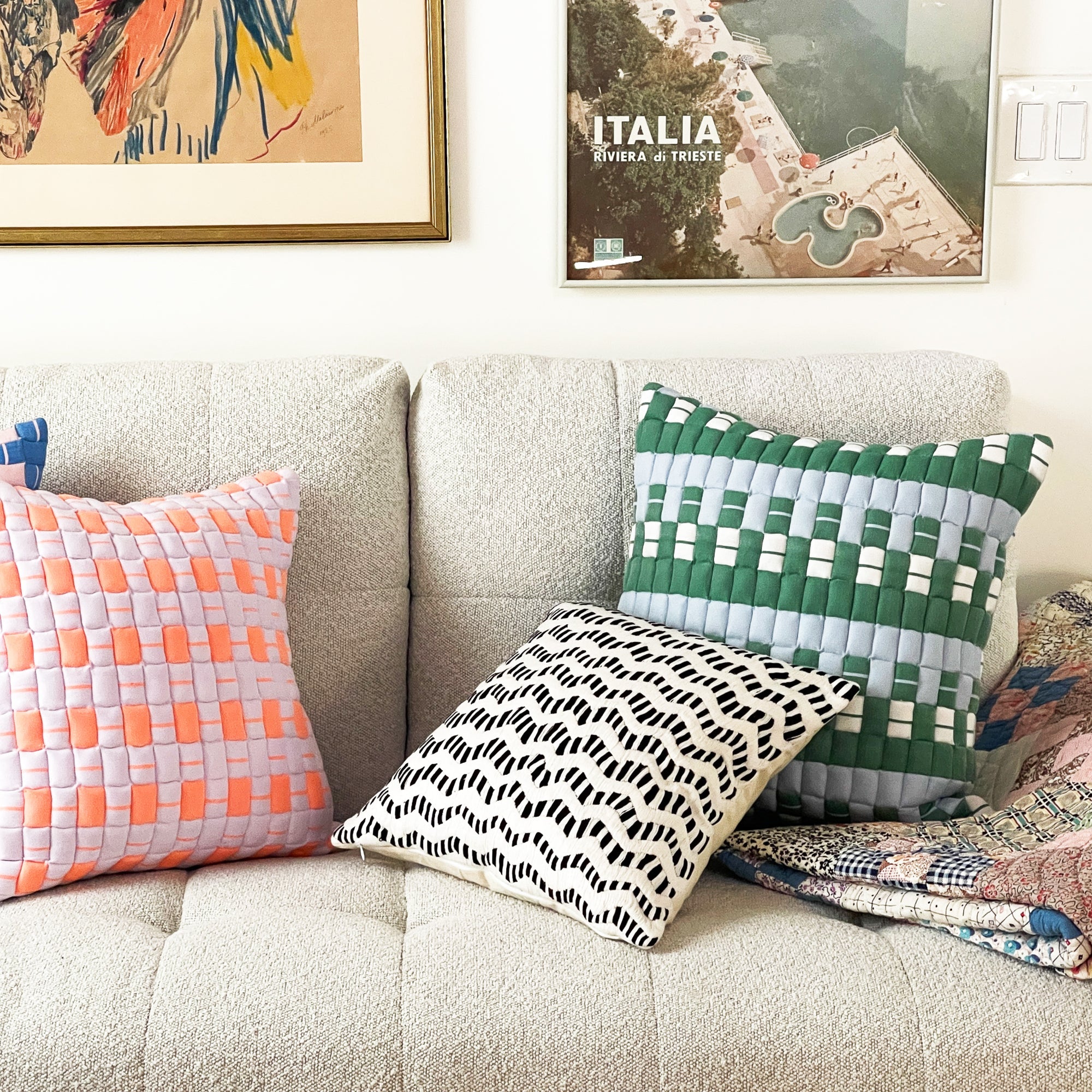Archive New York Sujani Quilted Pillow - Blue & Green