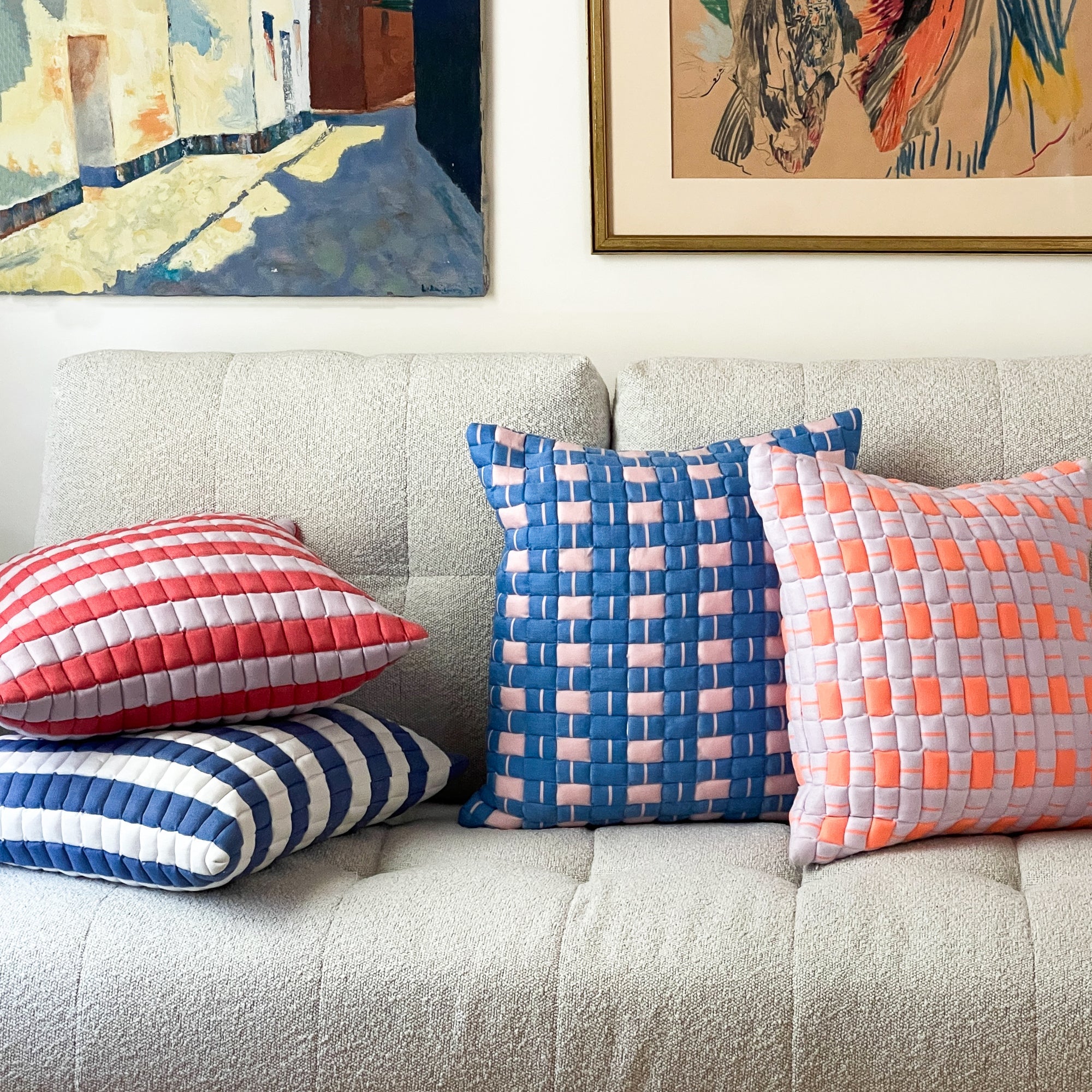 Backordered: Archive New York Sujani Quilted Pillow in Pastel Lilac and Neon Orange