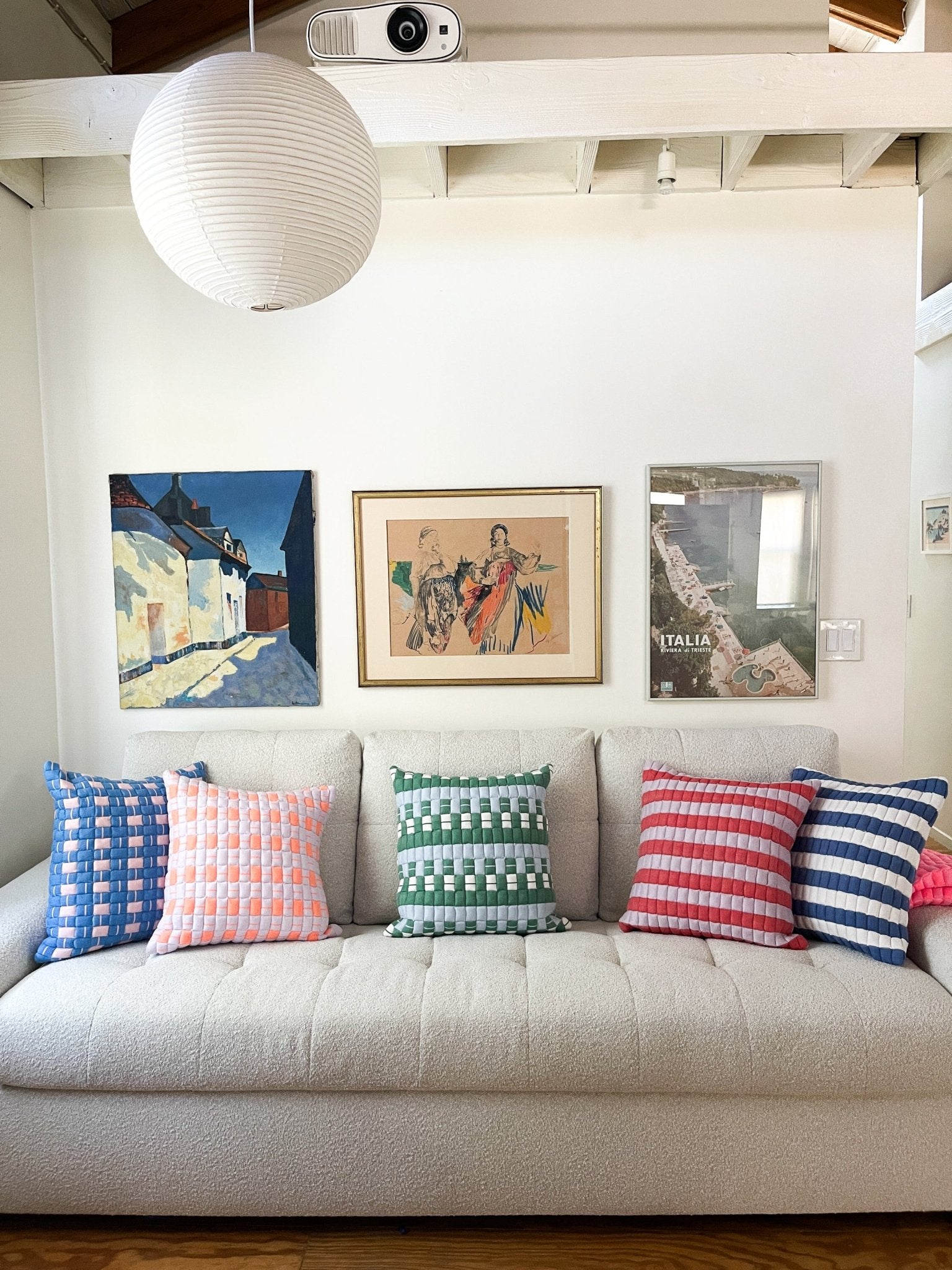 Backordered: Archive New York Sujani Quilted Pillow in Pastel Lilac and Neon Orange