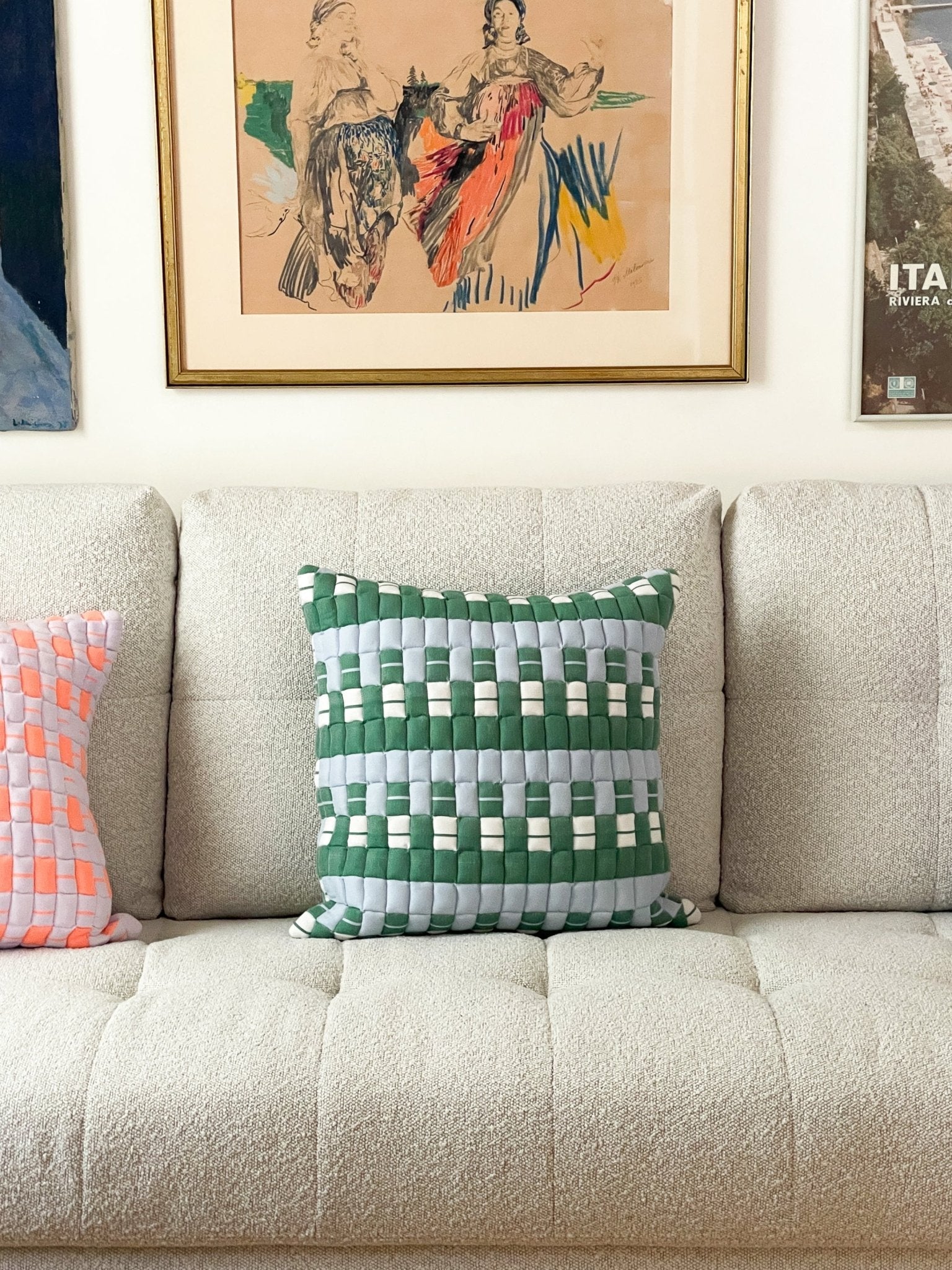 Archive New York Sujani Quilted Pillow - Blue & Green