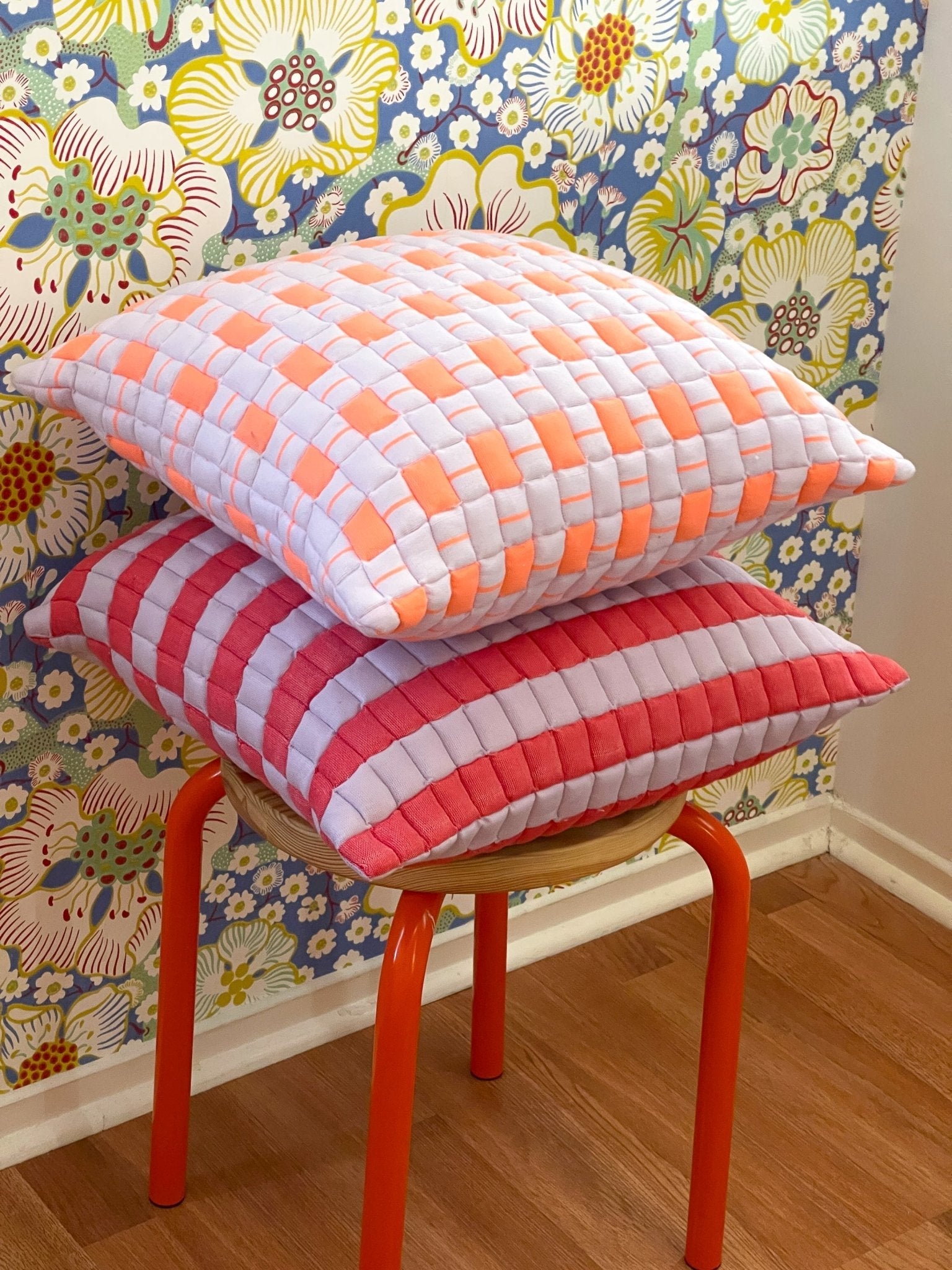 Backordered: Archive New York Sujani Quilted Pillow in Pastel Lilac and Neon Orange