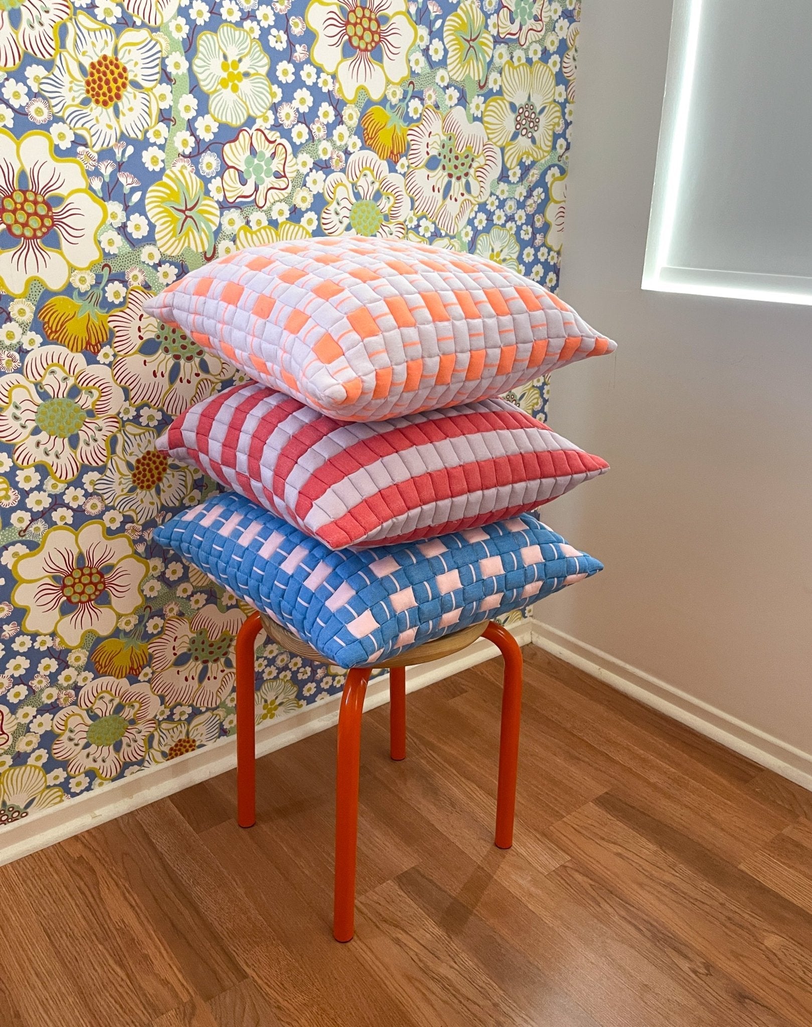 Backordered: Archive New York Sujani Quilted Pillow in Pastel Lilac and Neon Orange
