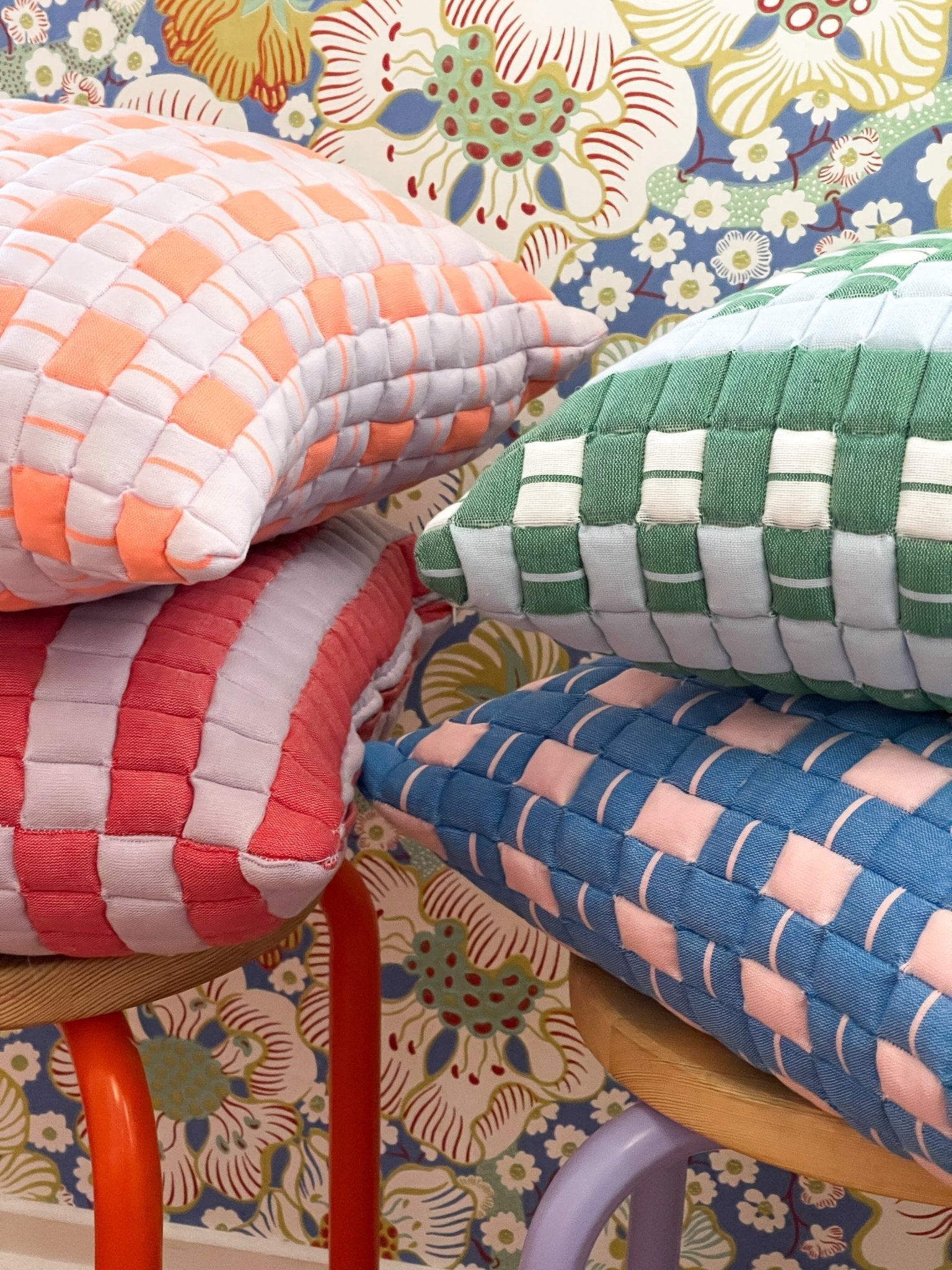Backordered: Archive New York Sujani Quilted Pillow in Pastel Lilac and Neon Orange